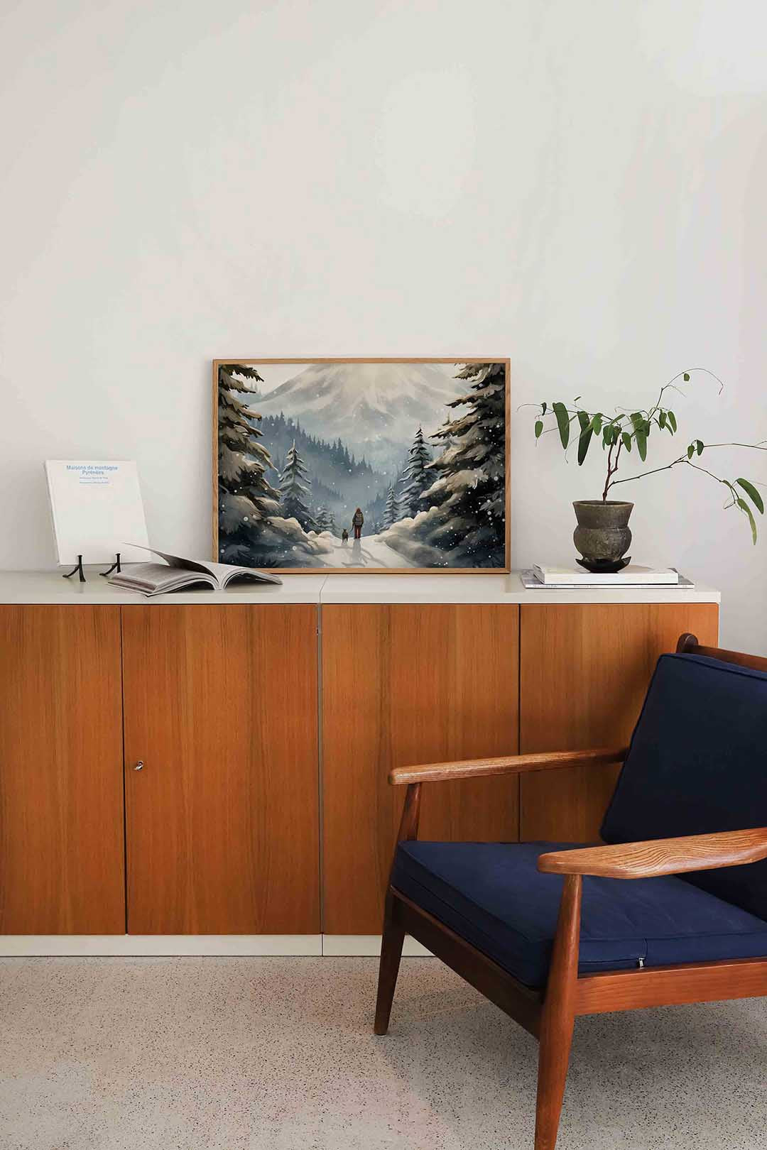 Winterlandschap met wandelaar Poster