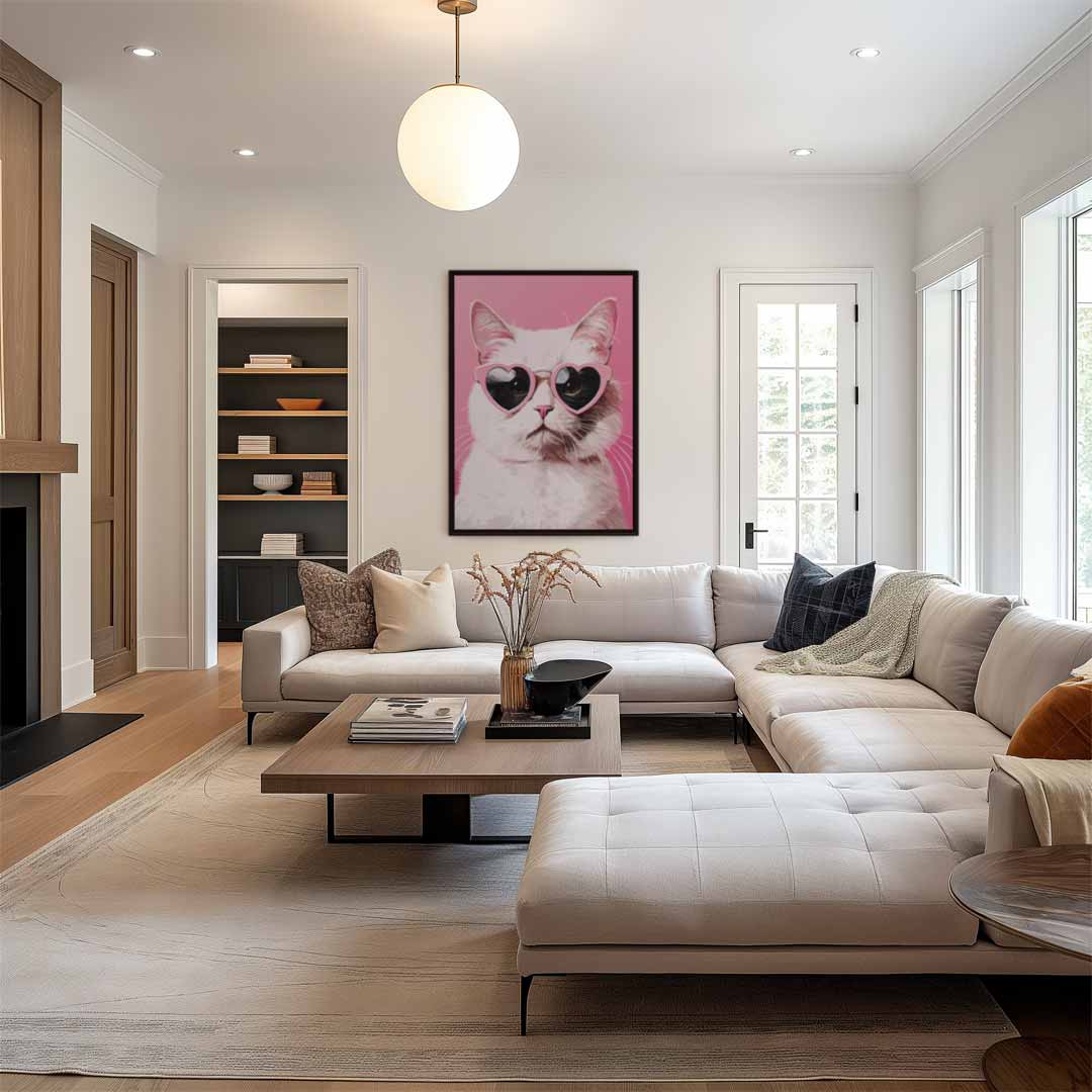 Coole Kat met Hartjesbril Kunstwerk-canvas-dibond-plexiglas-wanddecoratie-WallArtistic