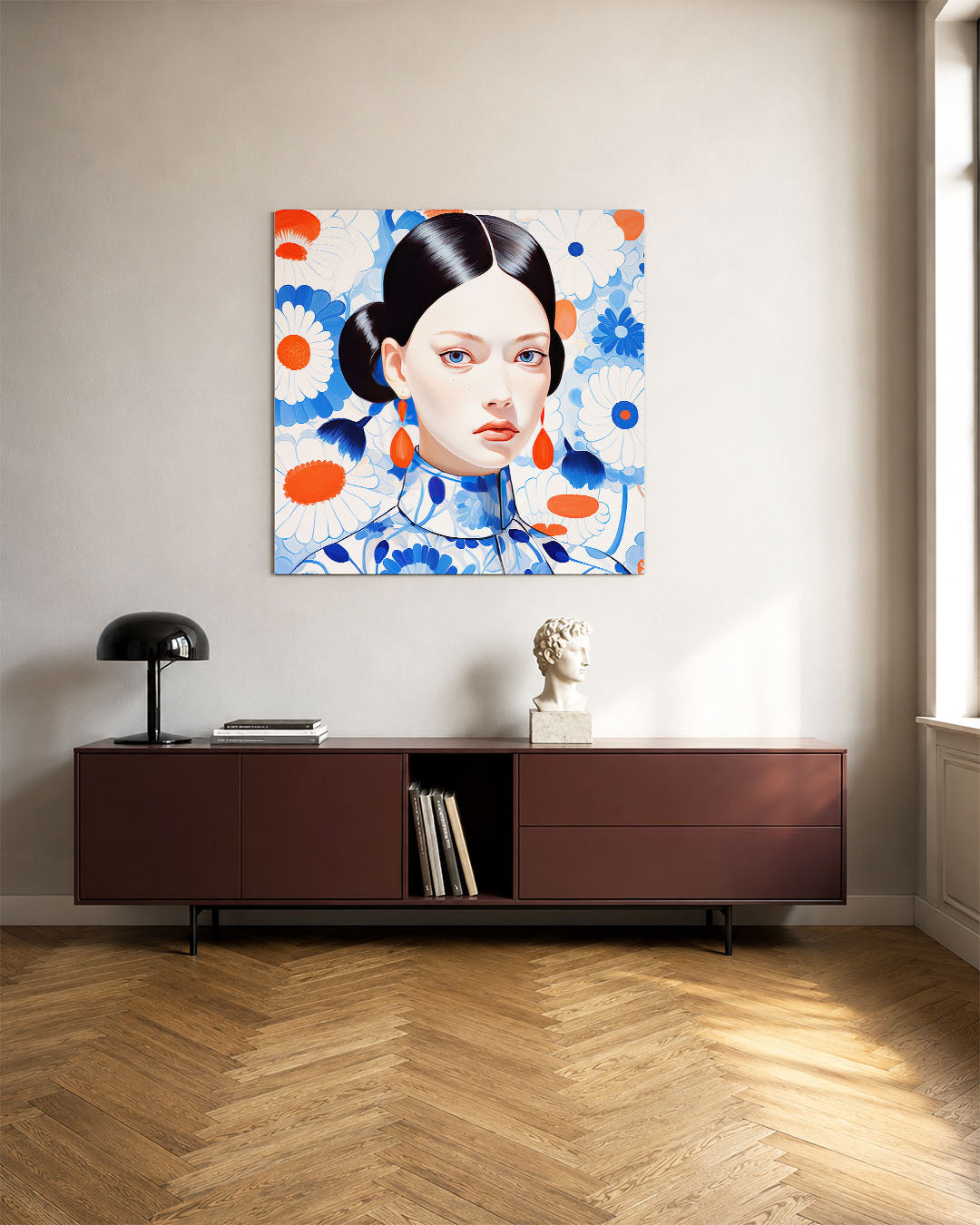 Vrouwelijk portret bloemen Kunstwerk