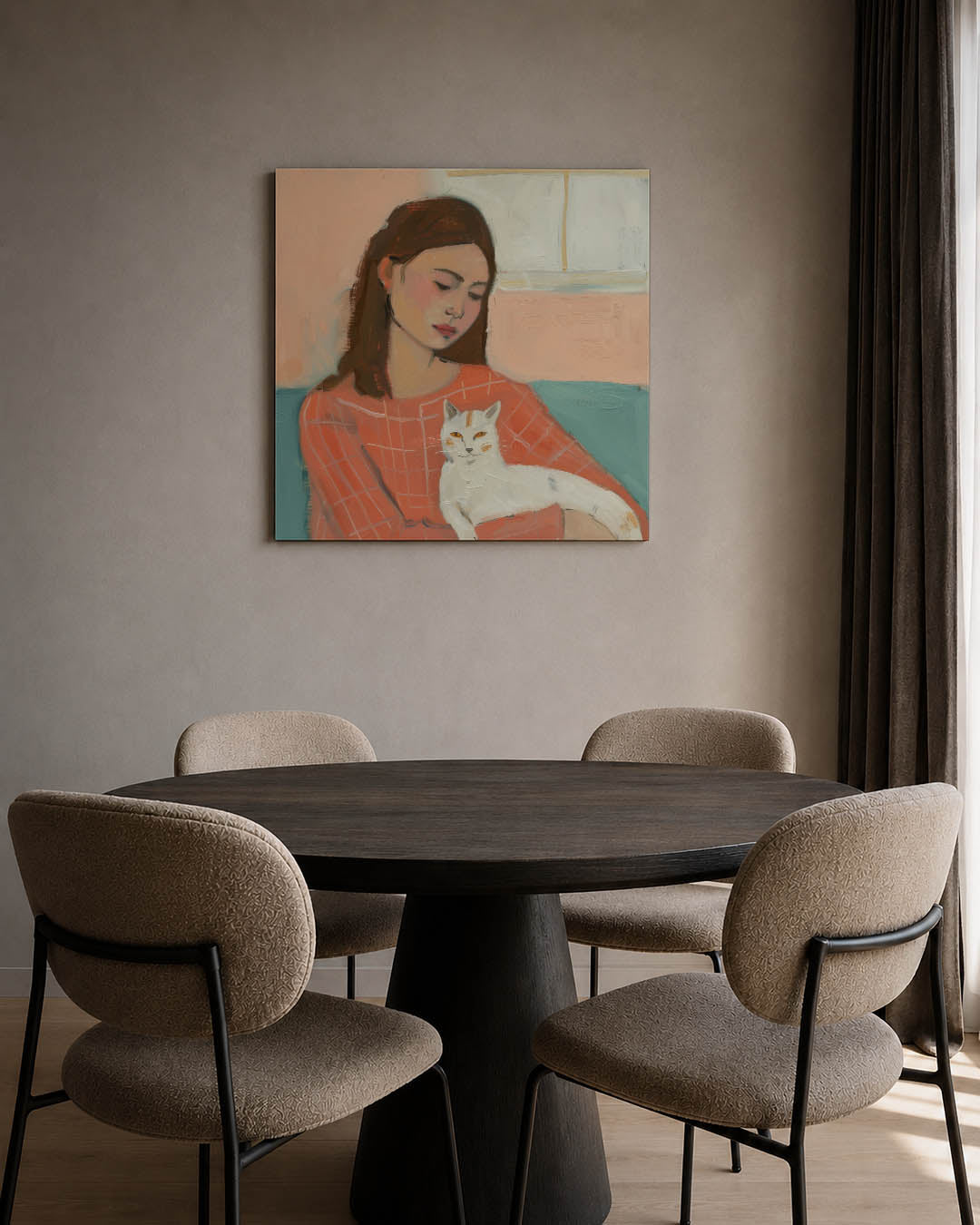 Vrouw met kat Kunstwerk