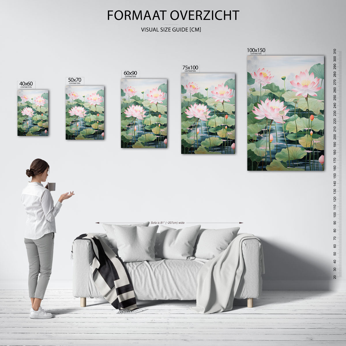 Lotusbloemen en bladeren Kunstwerk