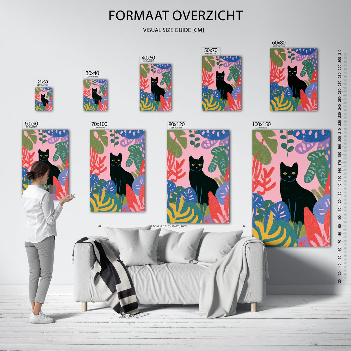 Zwarte kat en bladeren Poster
