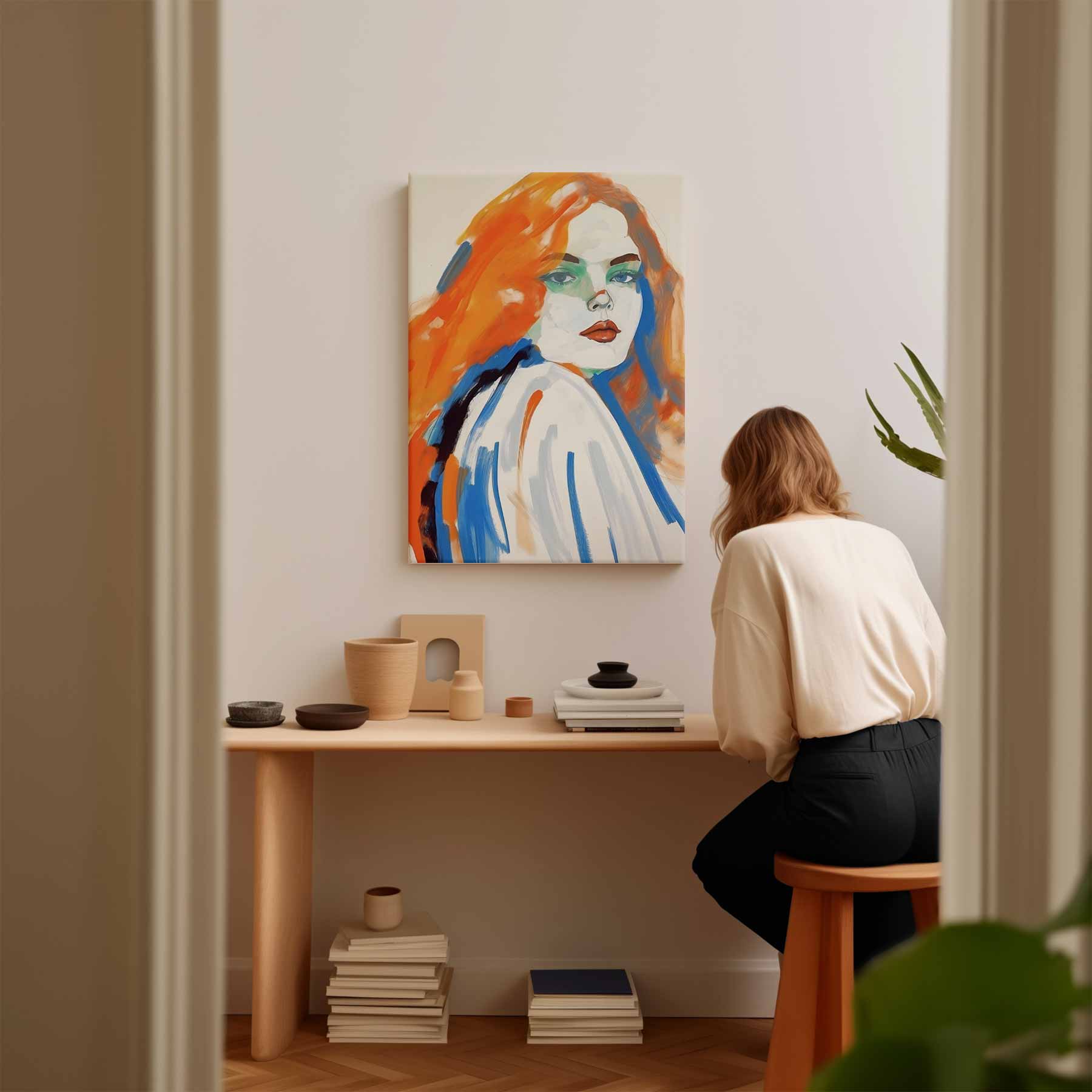 Dromerige Tinten: Vrouw in Kleur Kunstwerk-canvas-dibond-plexiglas-wanddecoratie-WallArtistic