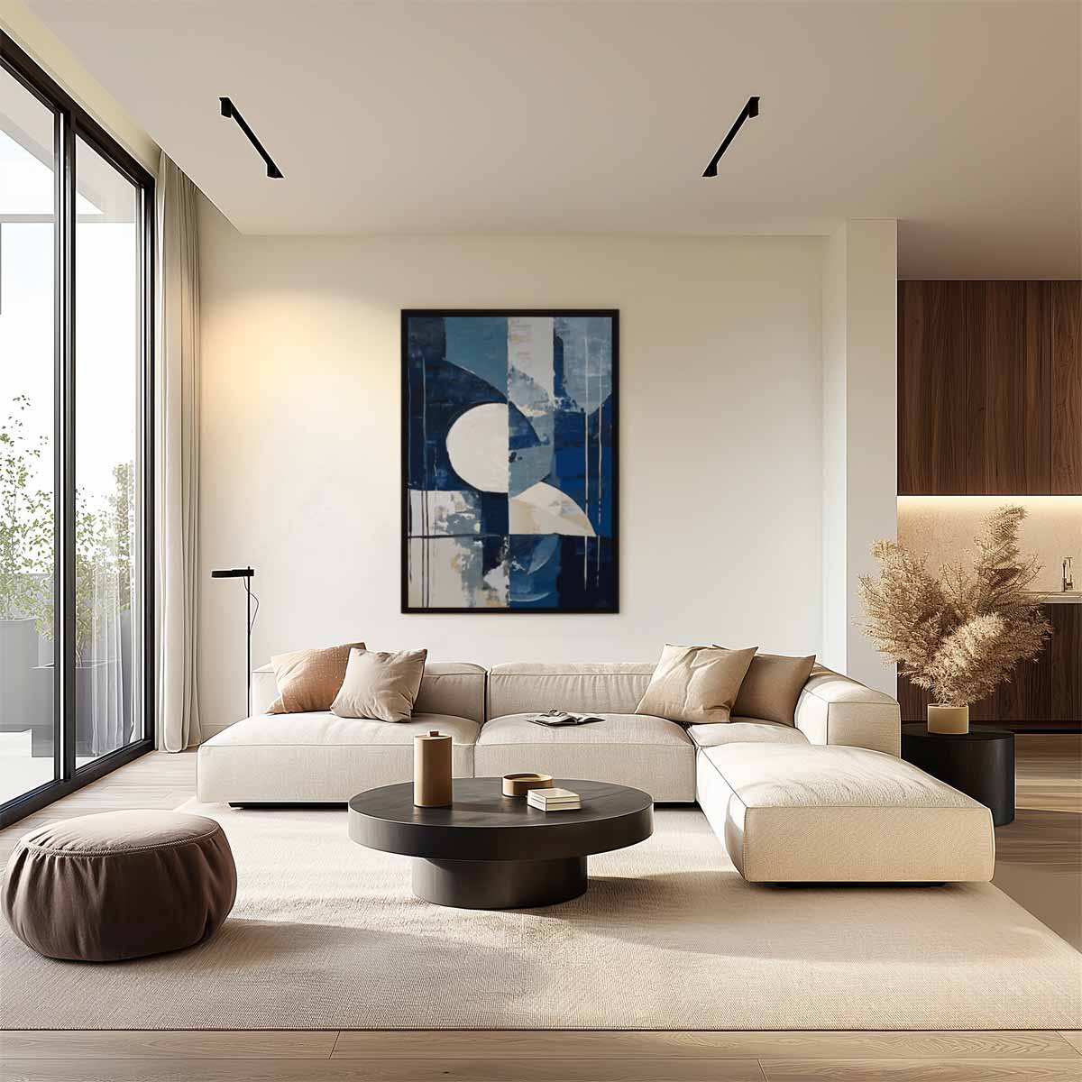 Abstracte Blauwe Geometrie Kunstwerk-canvas-dibond-plexiglas-wanddecoratie-WallArtistic