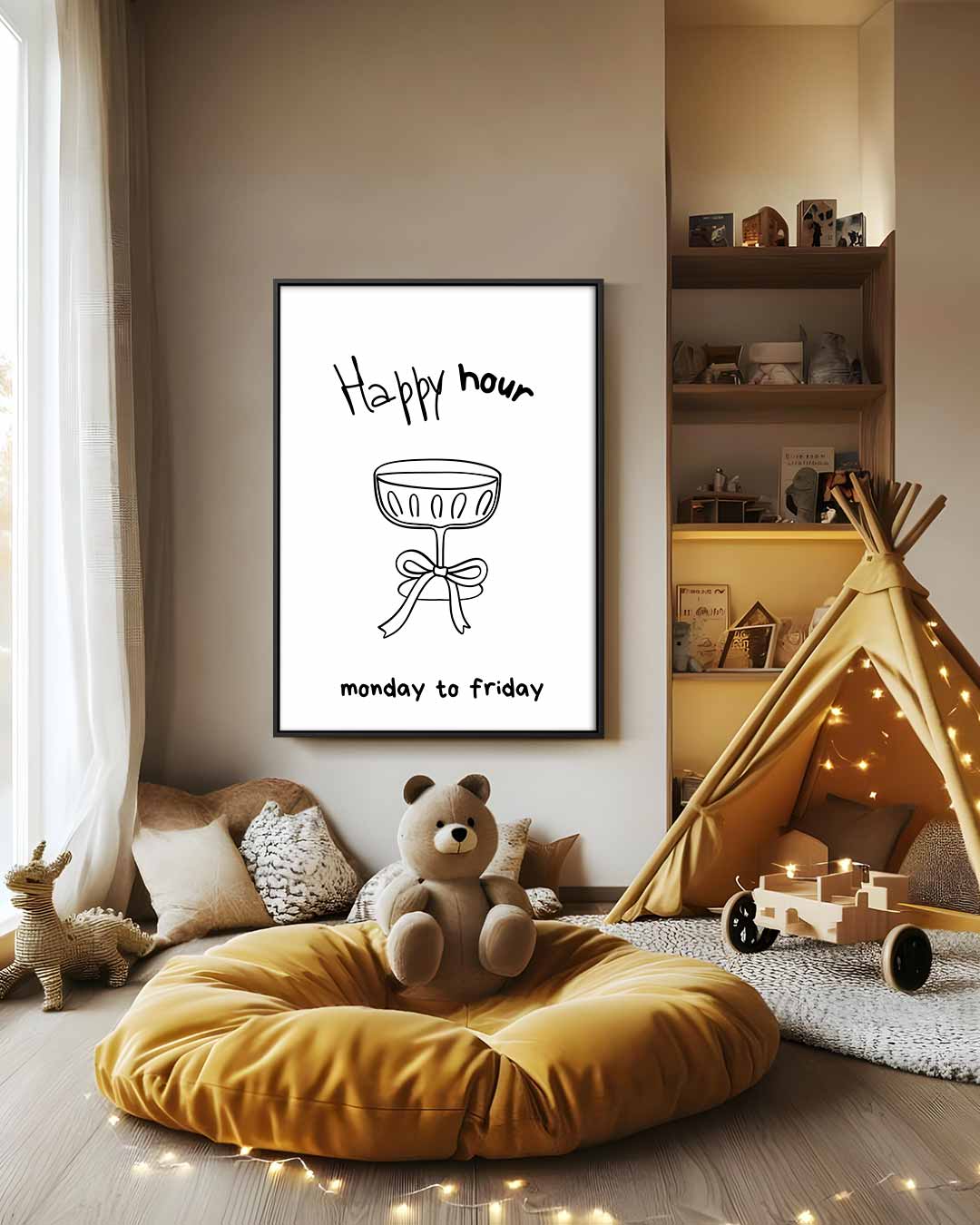 Happy Hour Illustratie Kunstwerk-canvas-dibond-plexiglas-wanddecoratie-WallArtistic