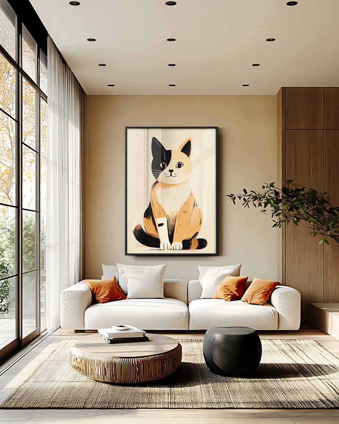 Charmante Kat Illustratie Kunstwerk-canvas-dibond-plexiglas-wanddecoratie-WallArtistic