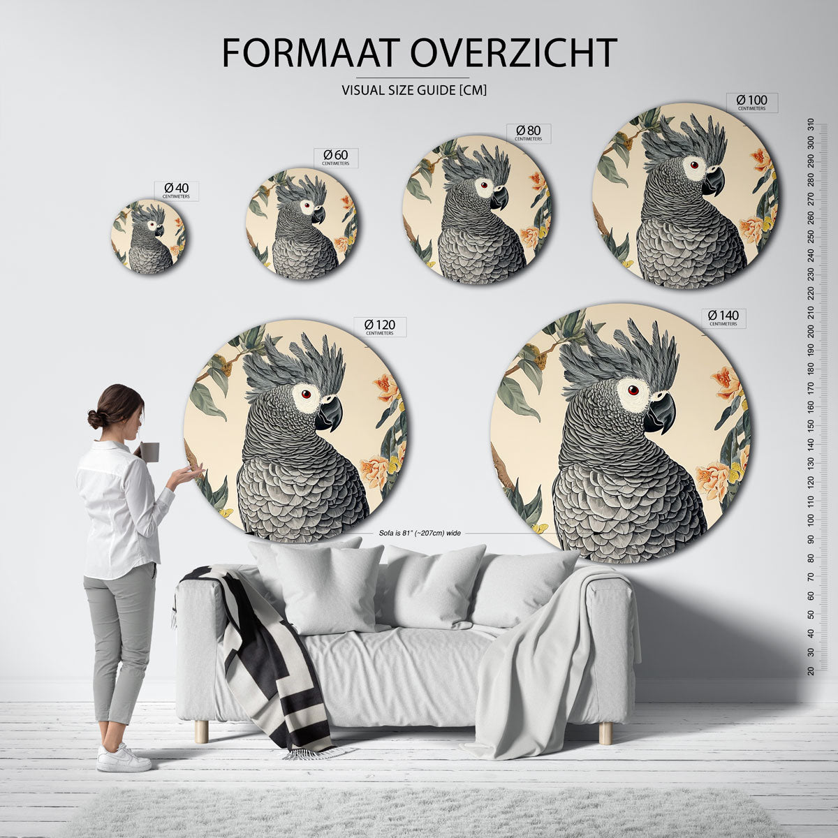 Papegaai en bloemen Muurcirkel
