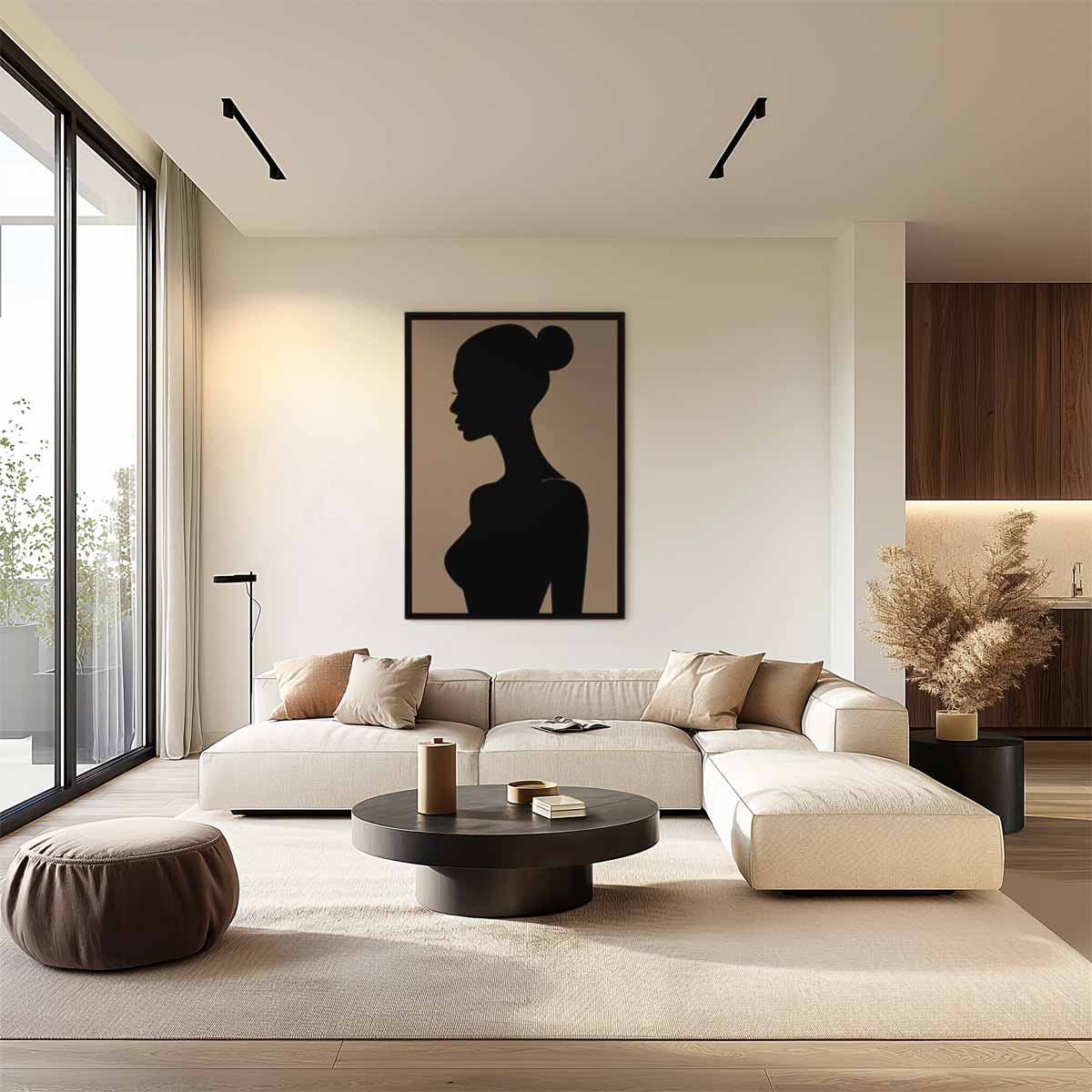 Elegante Vrouwelijke Silhouet Kunstwerk-canvas-dibond-plexiglas-wanddecoratie-WallArtistic