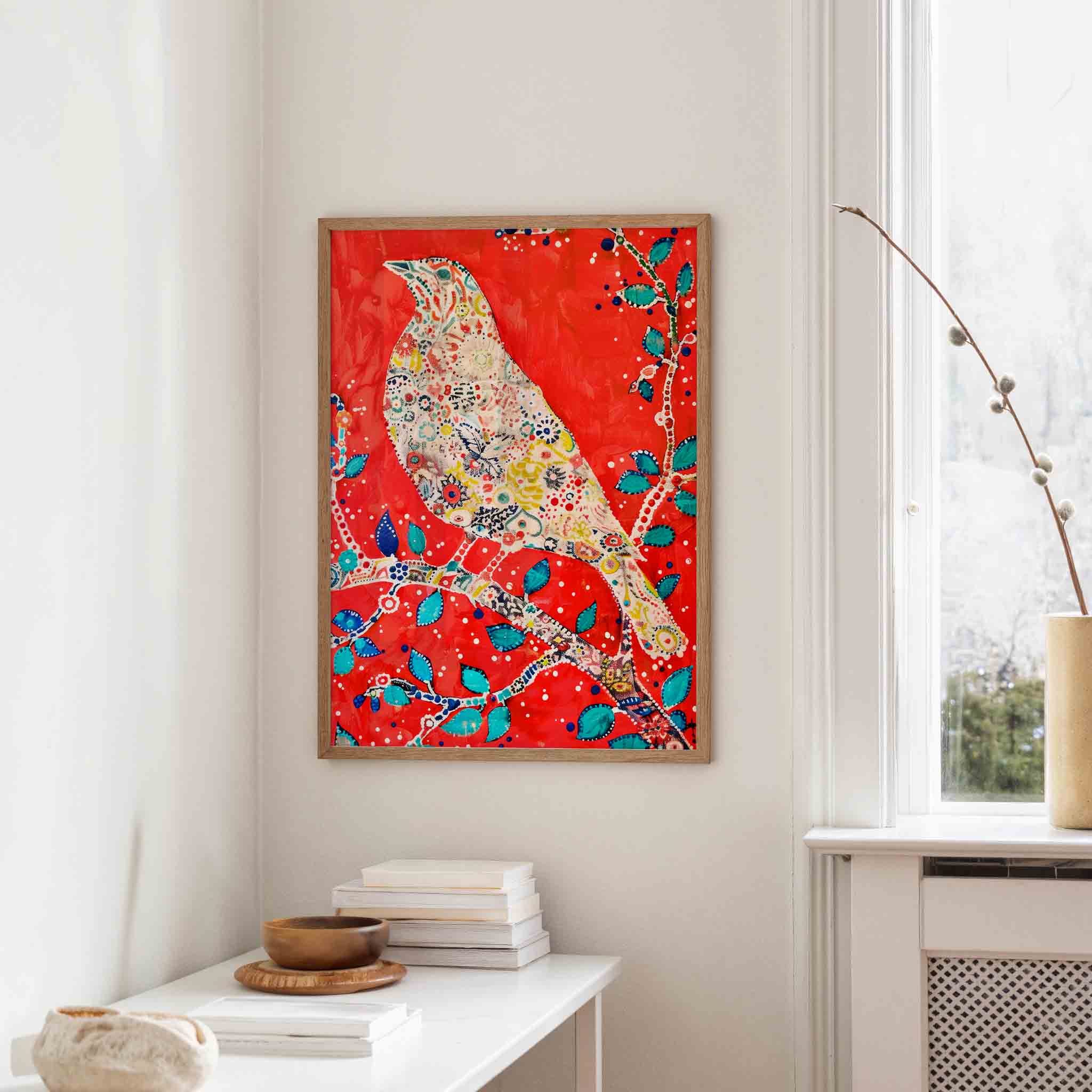 Vogel met bloemenpatroon Poster