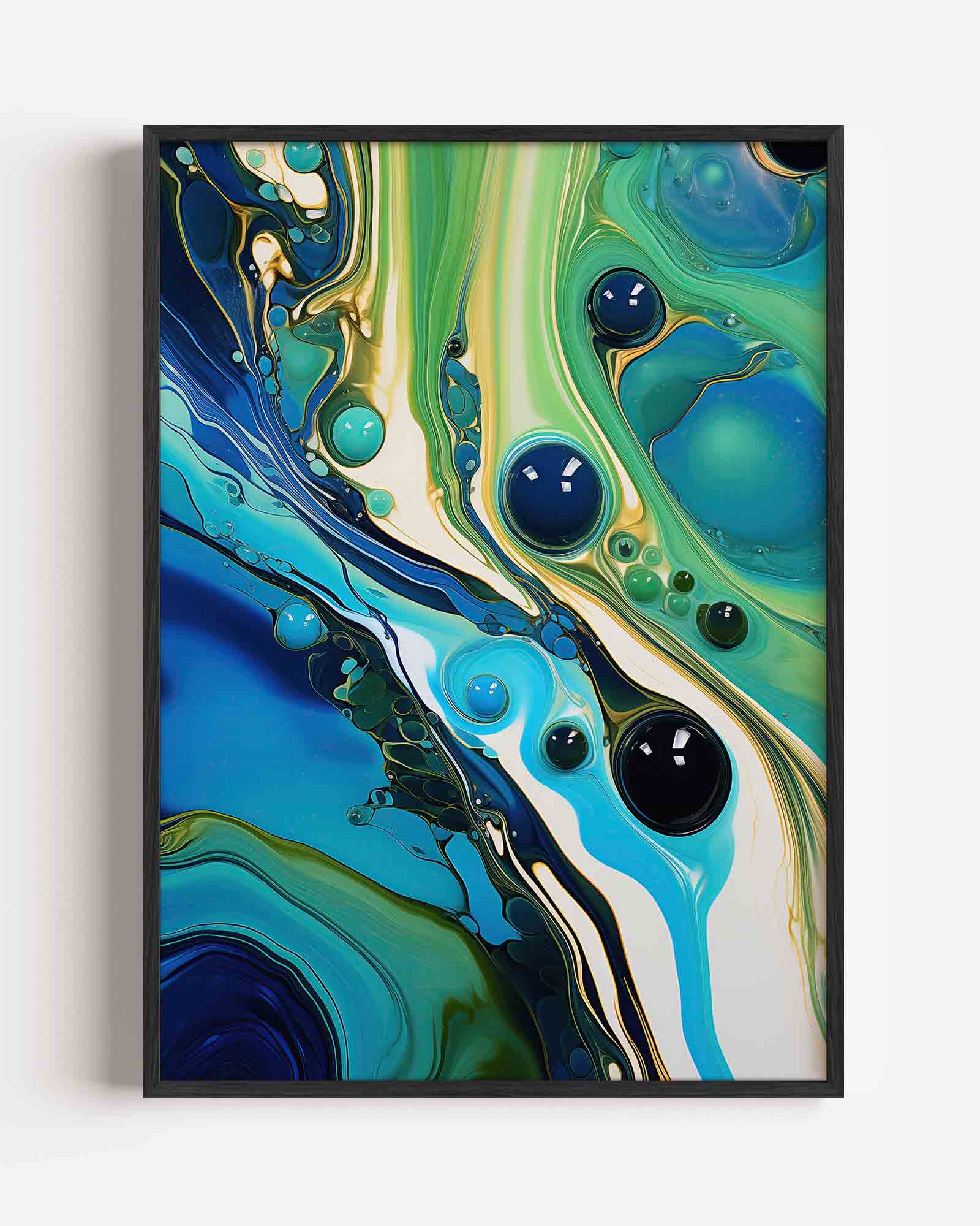 Abstracte blauwe en groene vormen Poster