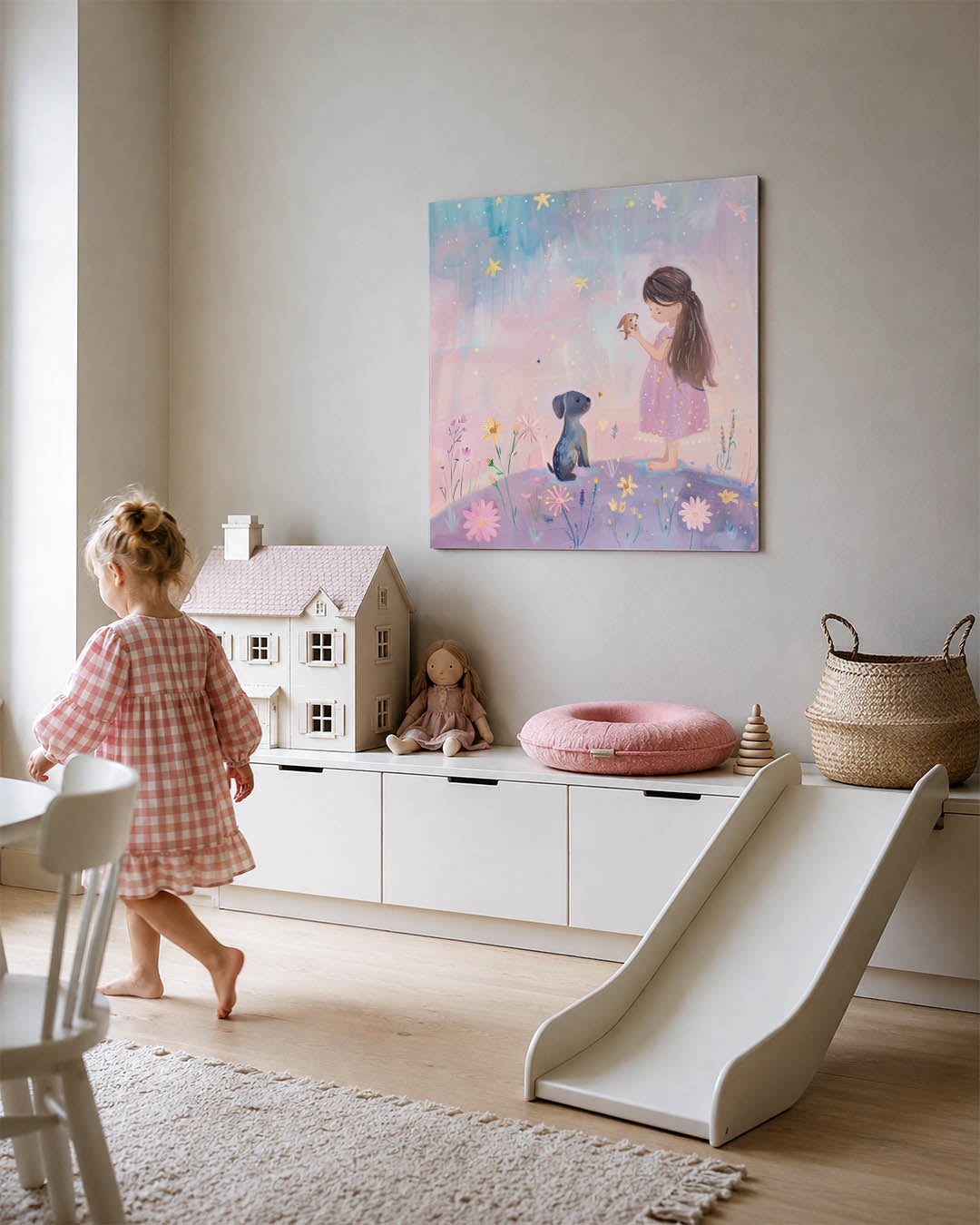 Dromerig kindertafereel Kunstwerk