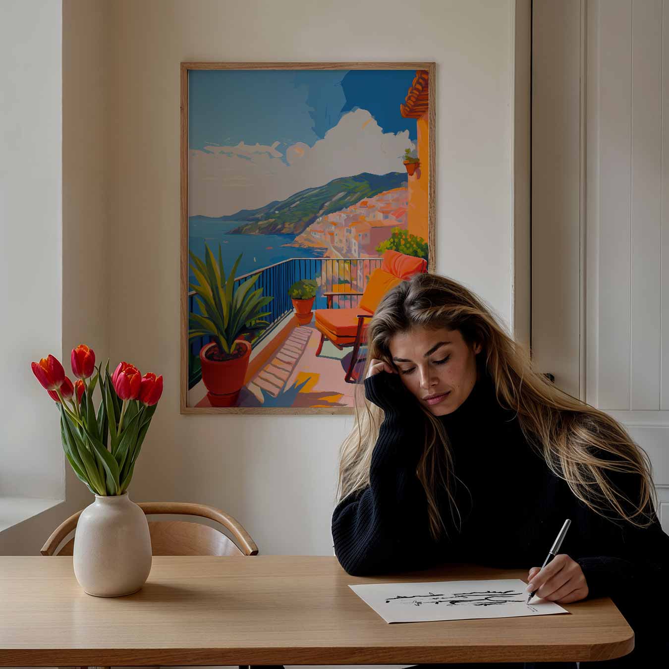Droomuitzicht vanaf een Zonovergoten Balkon Poster-WallArtistic