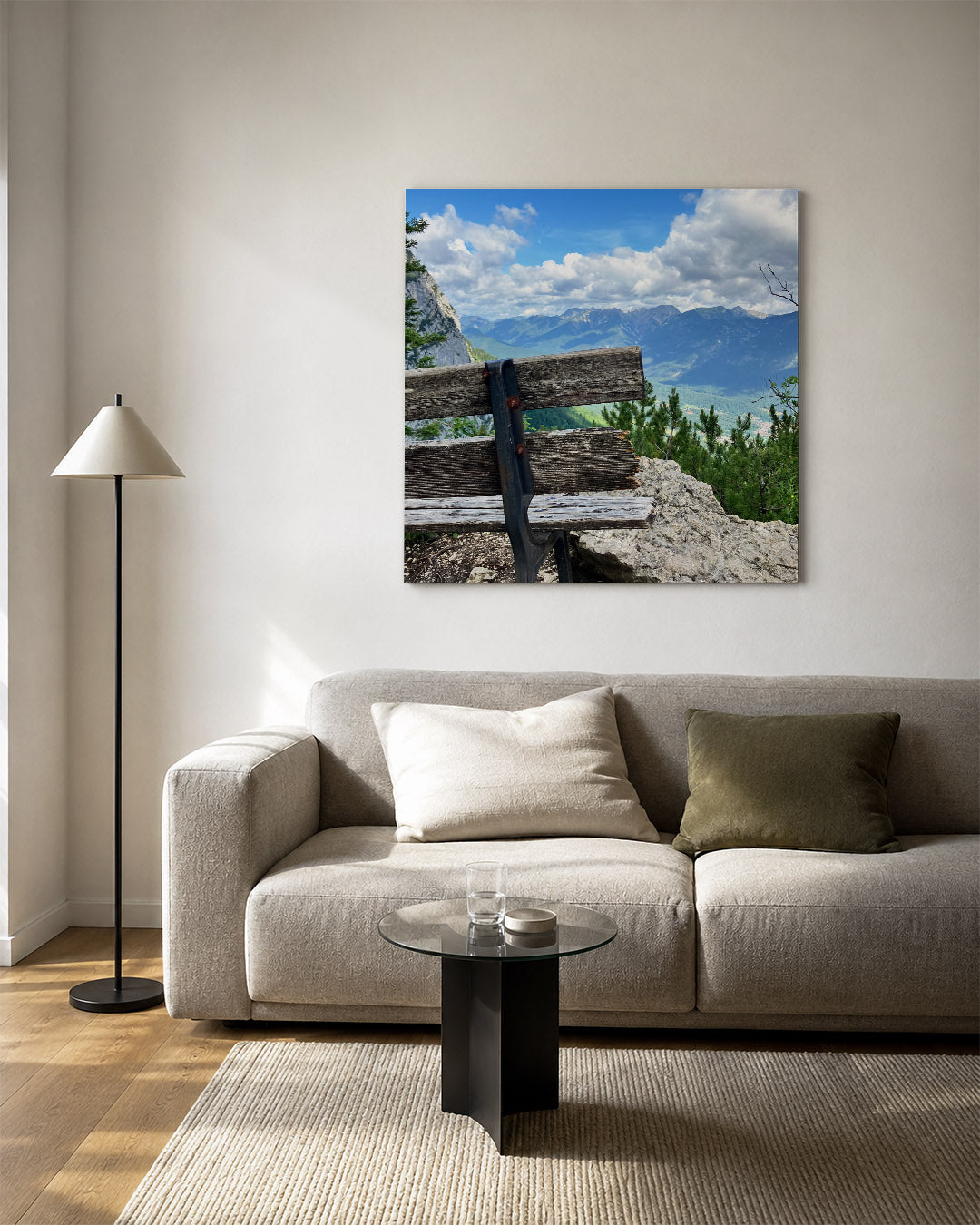 Berglandschap met bank Kunstwerk