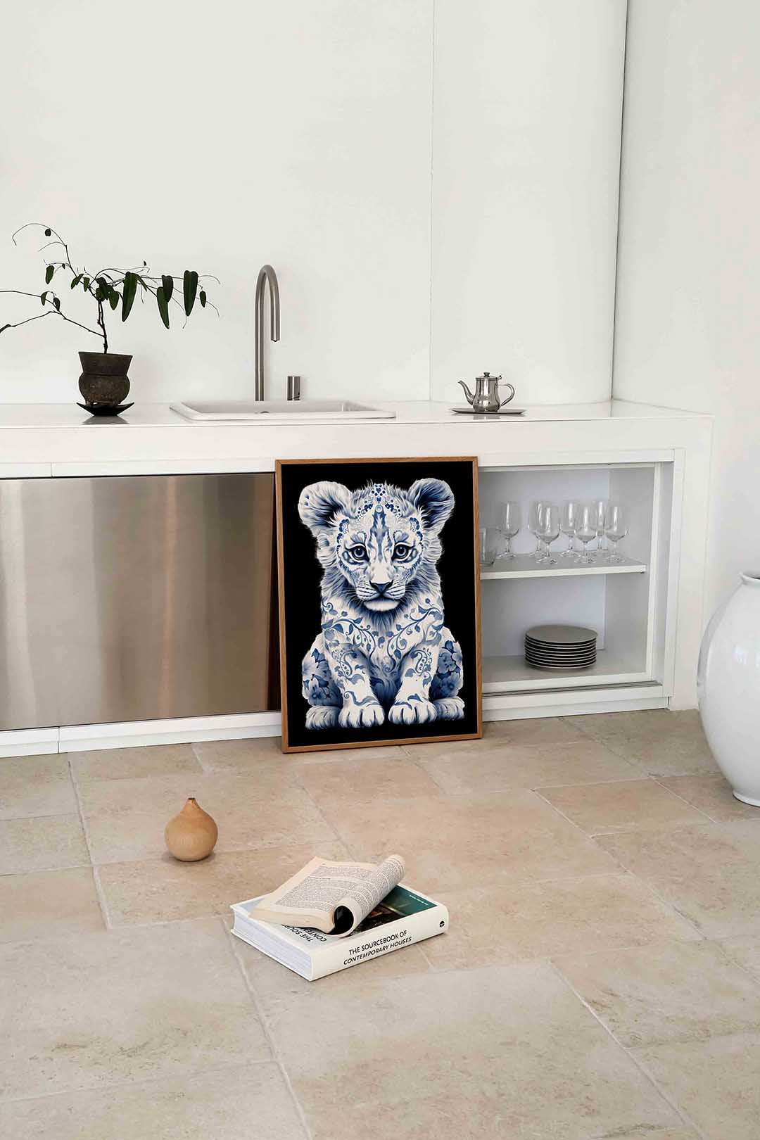 Leeuwenwelp met blauwe patronen Poster