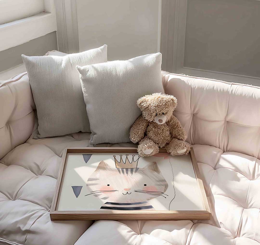 Kat met kroon en ballon Poster