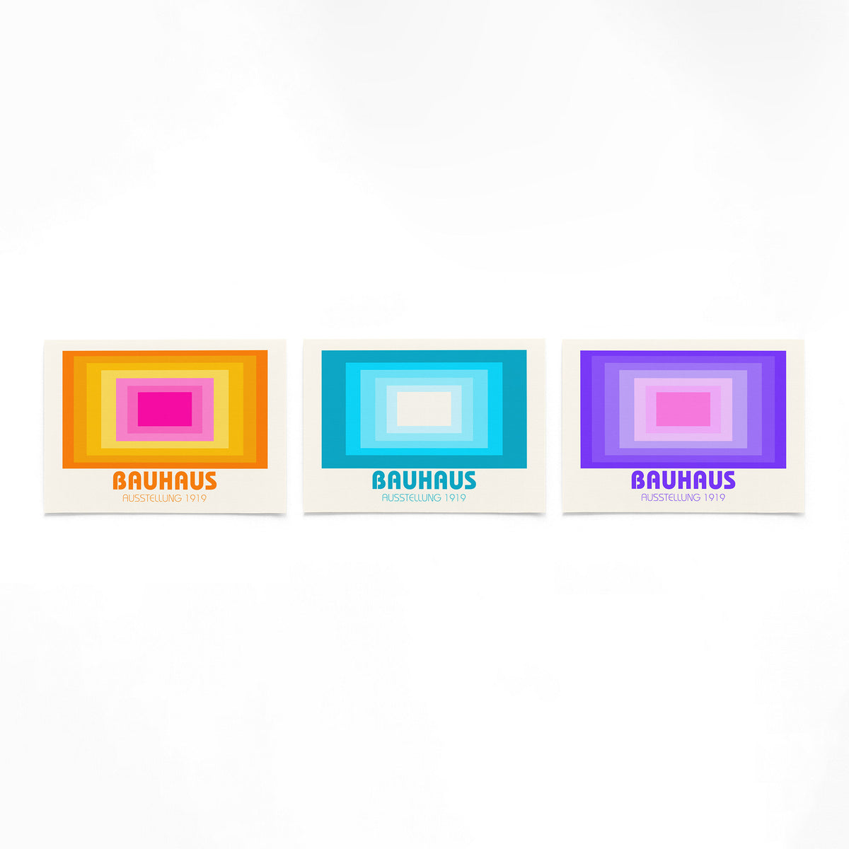 Drie landscape posters met gelaagde kleurkaders als vrijstaande productfoto