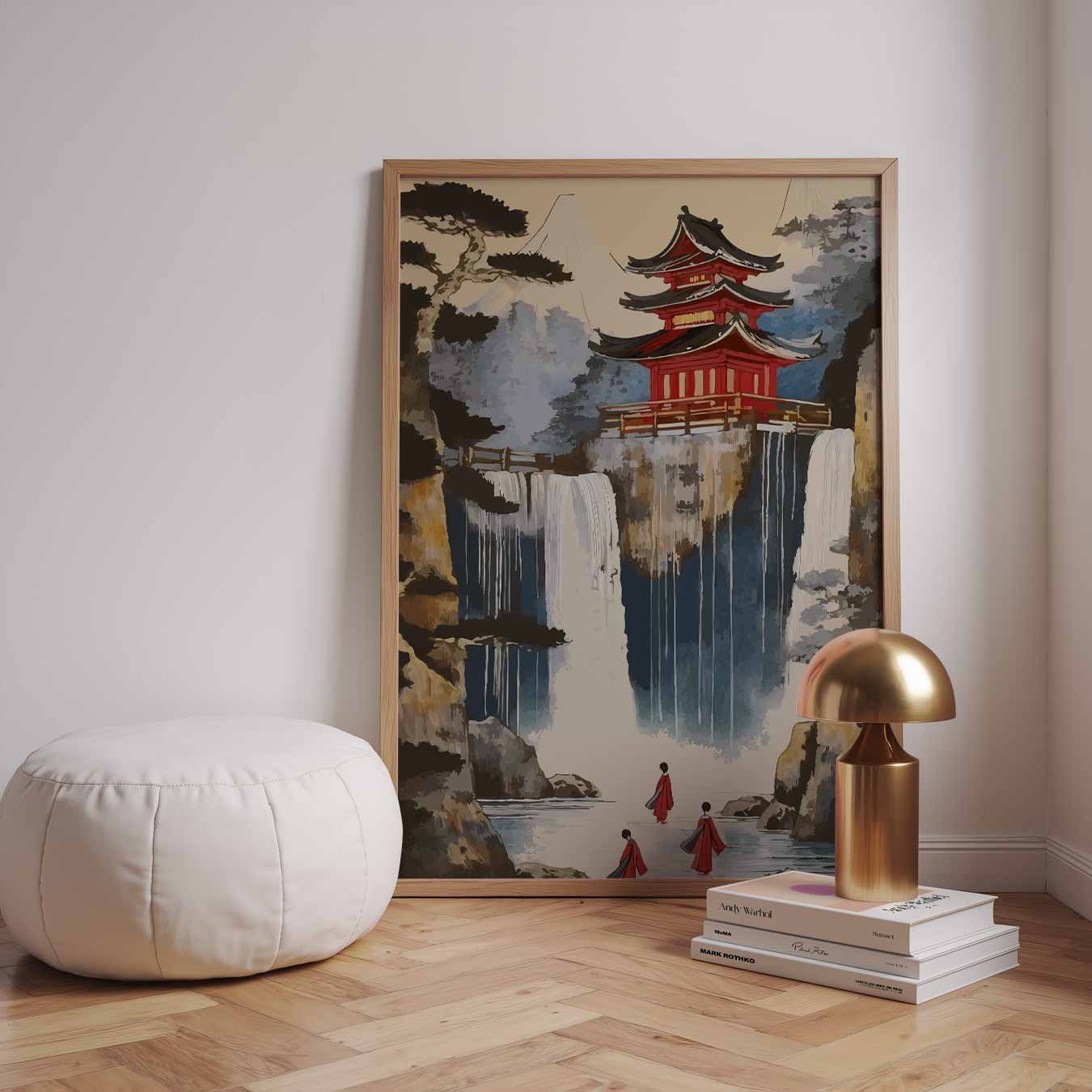 Japanse Waterval Tempel Poster-WallArtistic