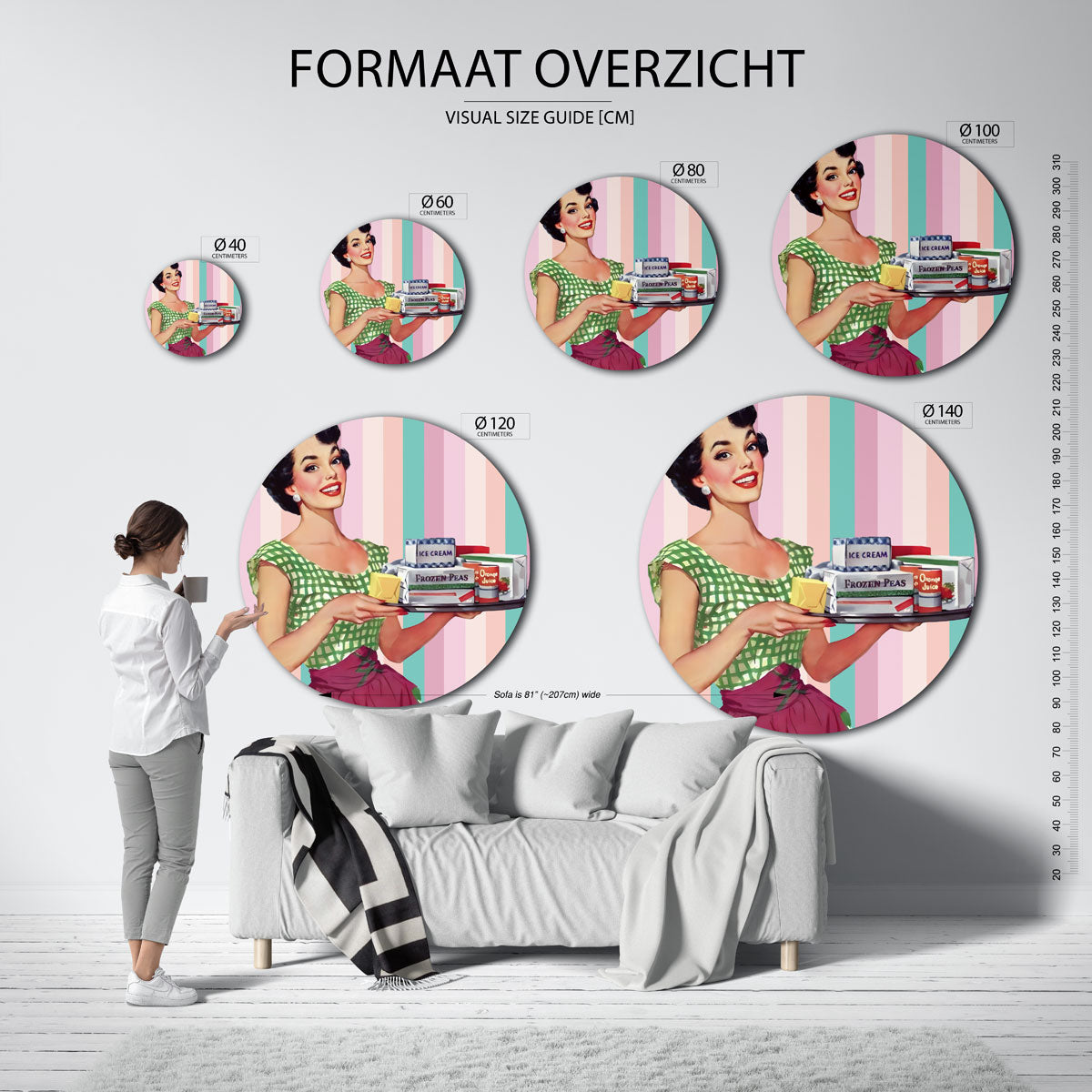 Vrouw met dienblad Muurcirkel
