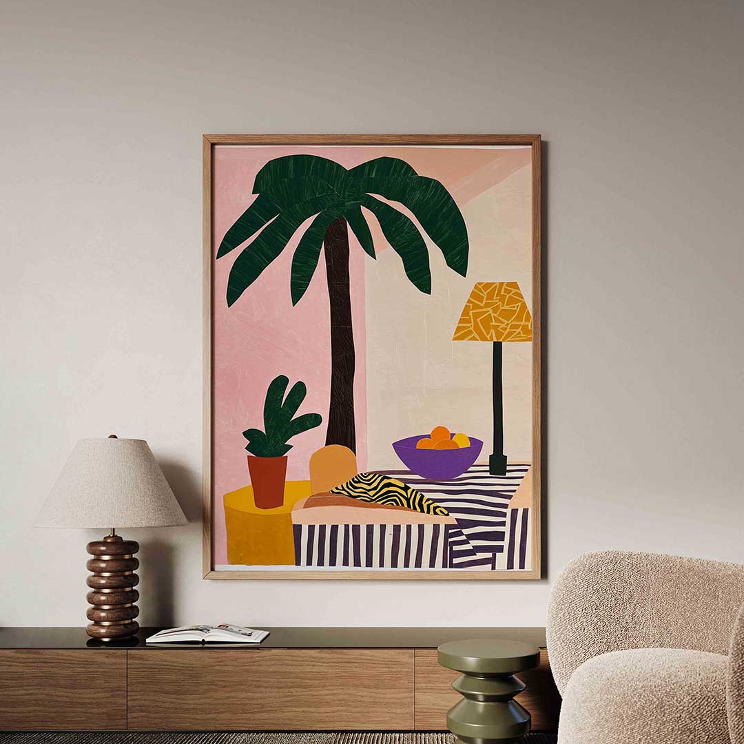 Palmboom en fruitschaal Poster