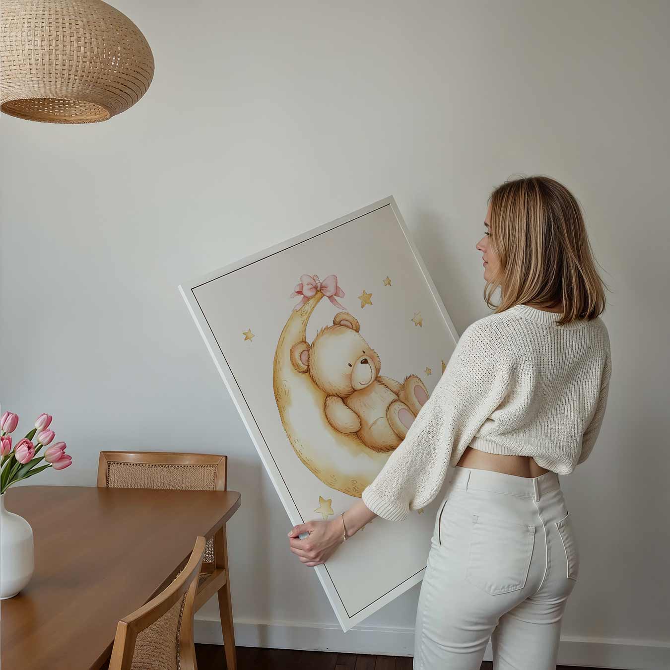 Schattige Beer op de Maan Poster-WallArtistic