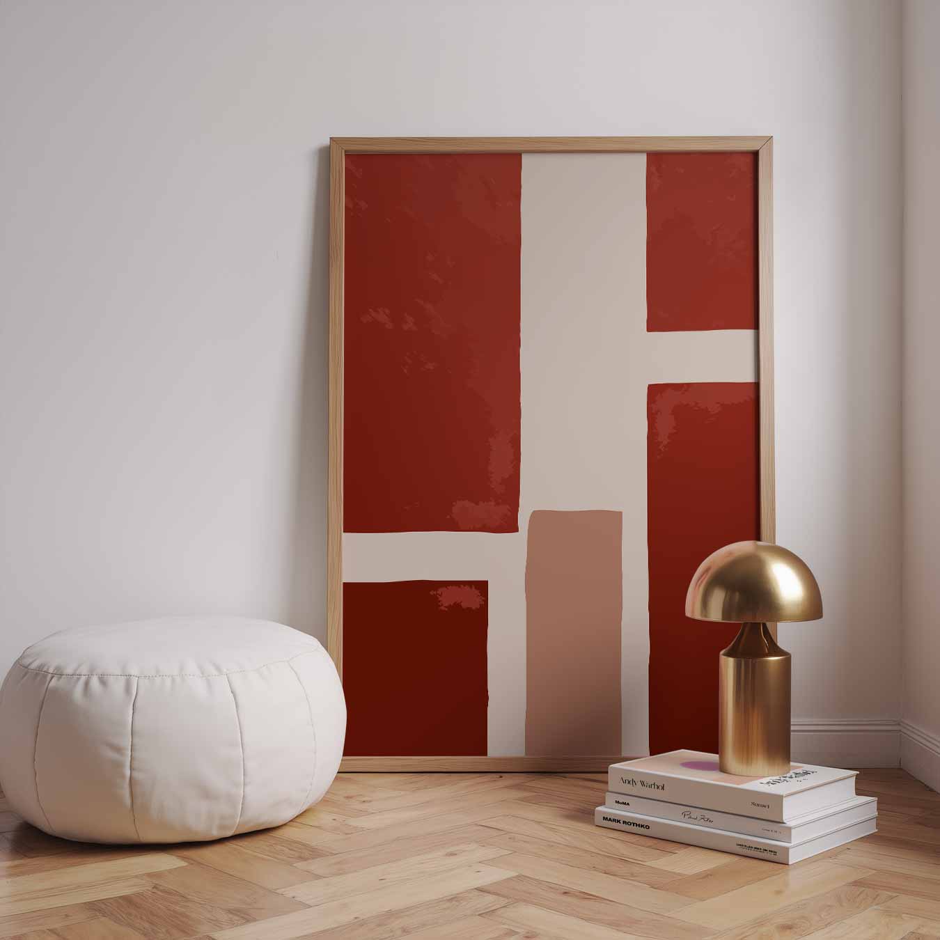 Abstracte Roodbeige Wanddecoratie Poster-WallArtistic