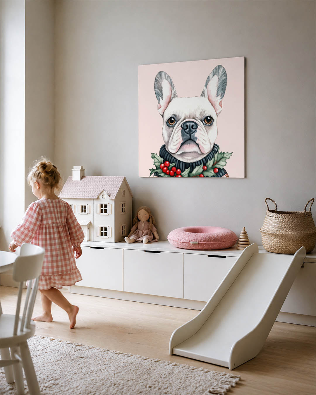 Hond met kerstkrans Kunstwerk