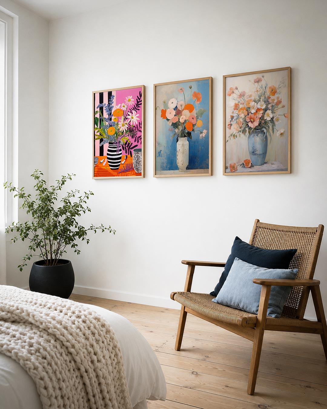 Bloemrijke strepen Posterset