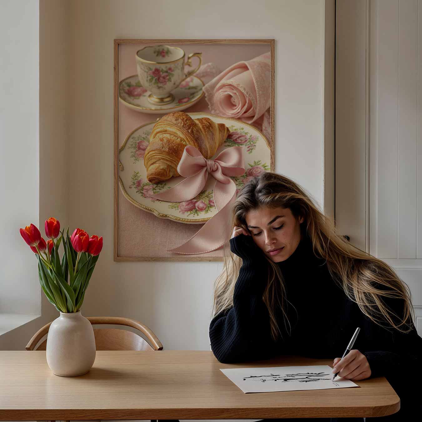 Elegante Rozen Ontbijtposter-WallArtistic