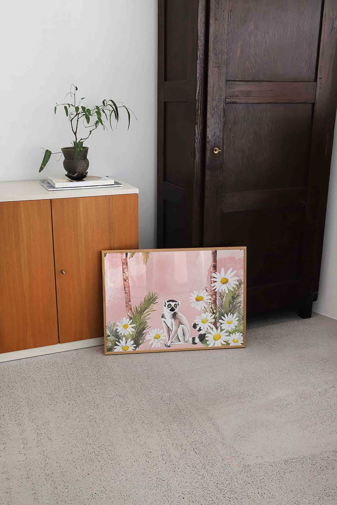 Lemur en bloemen Poster