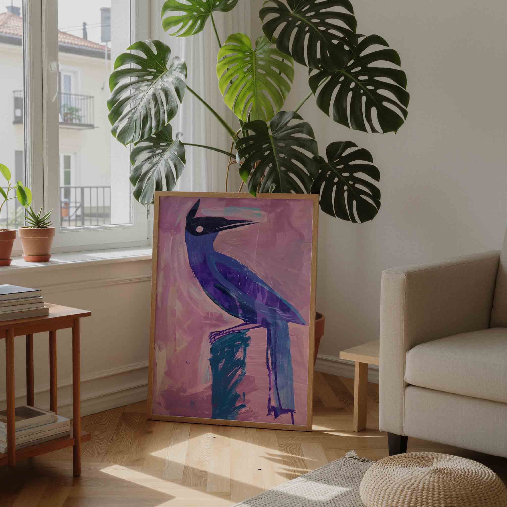 Vogel in paars en roze Poster