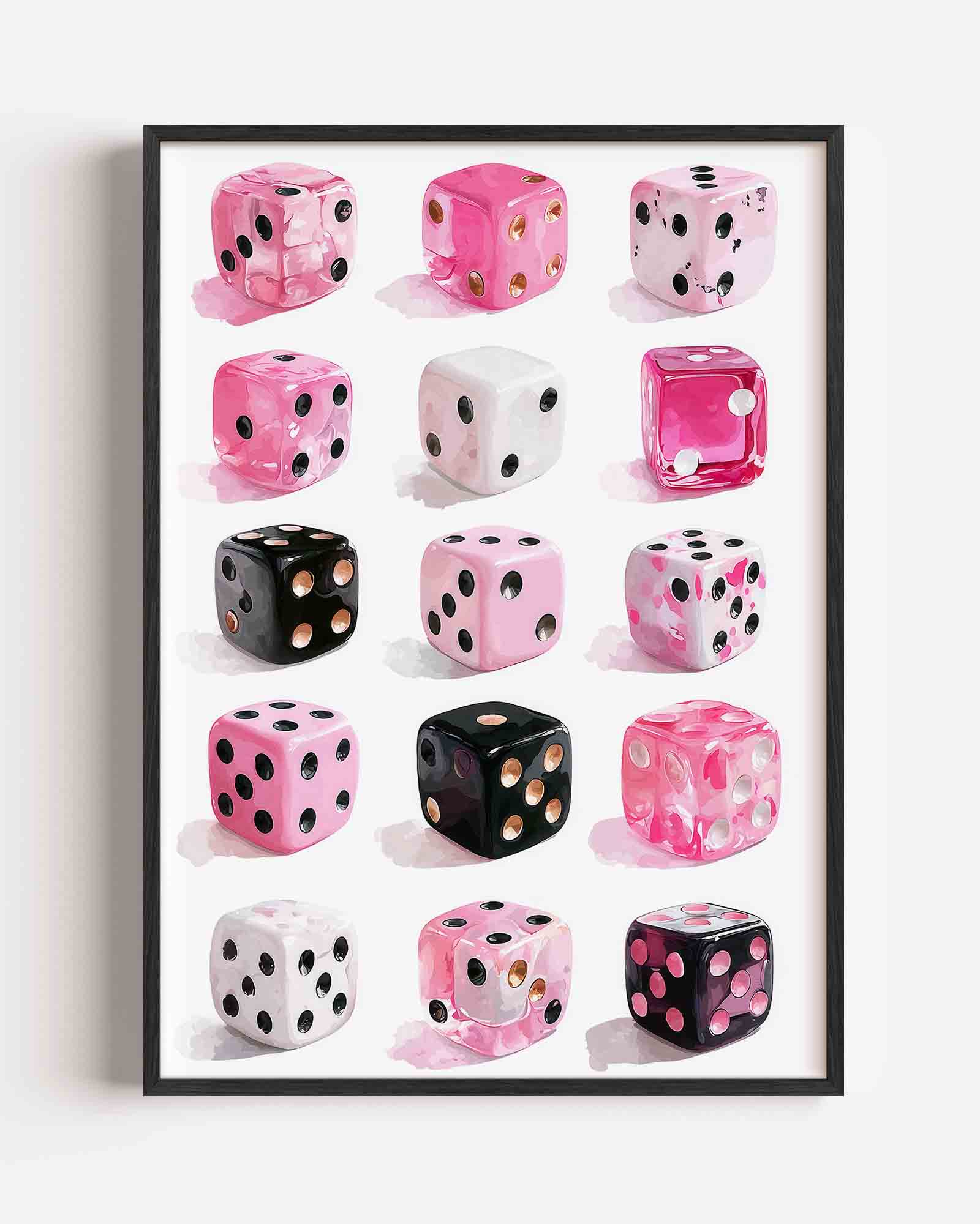 Dobbelstenen in roze en zwart Poster