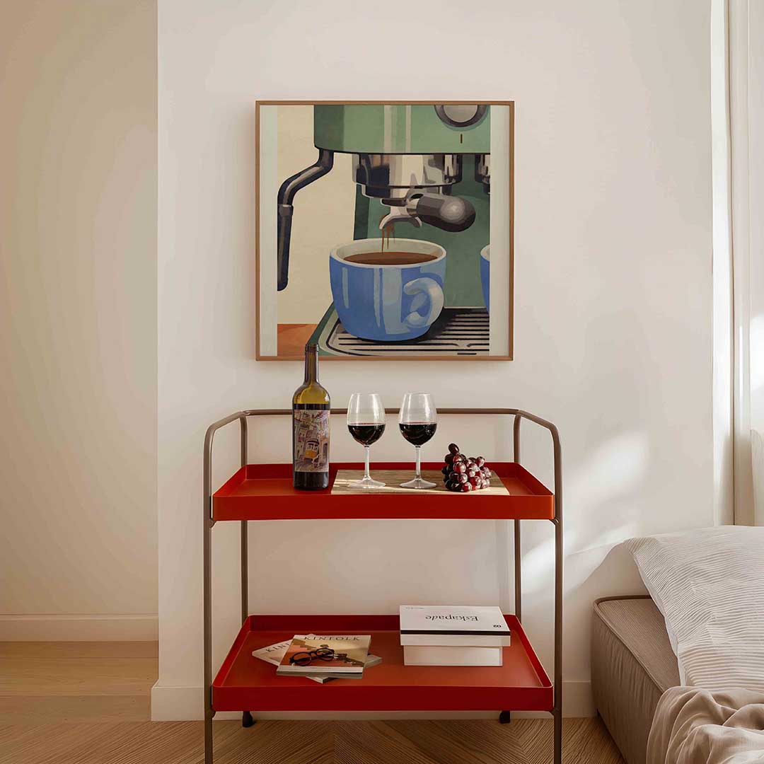 Koffiemachine met blauwe mok Poster