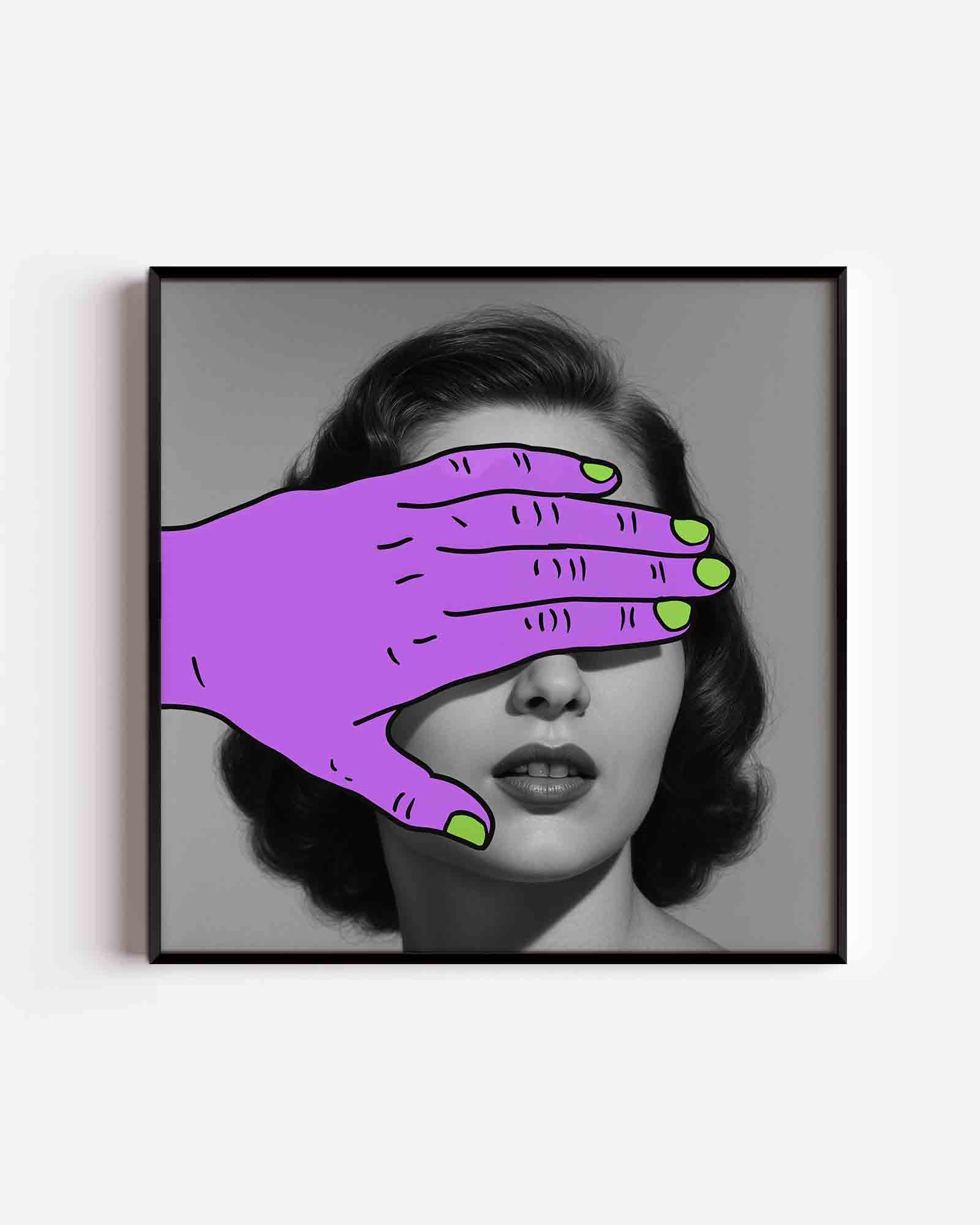 Paarse hand over gezicht Poster