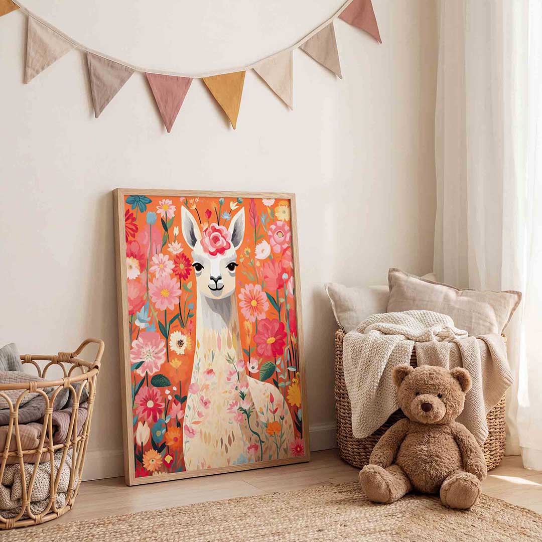 Lama tussen bloemen Poster