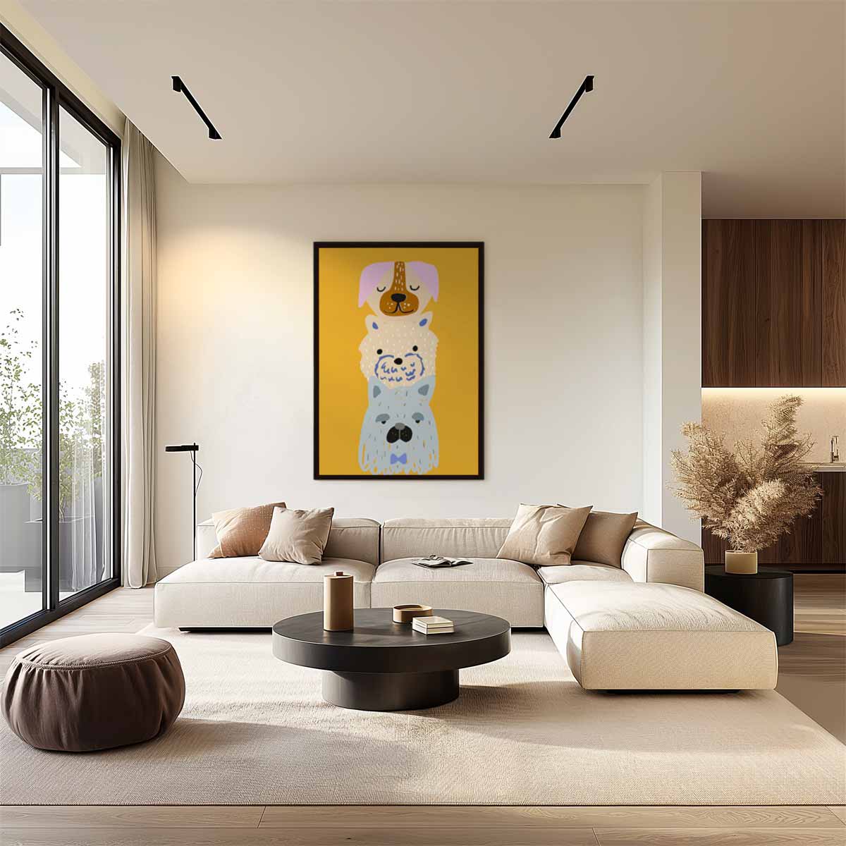 Speelse Hondenillustratie Kunstwerk-canvas-dibond-plexiglas-wanddecoratie-WallArtistic