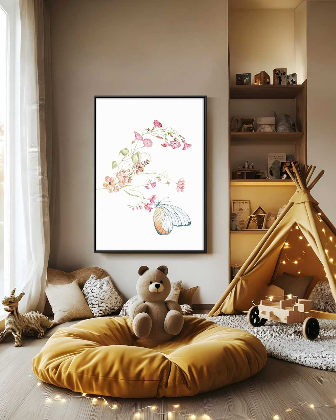 Vlinders en Bloemen Waterverf Kunst Kunstwerk-canvas-dibond-plexiglas-wanddecoratie-WallArtistic