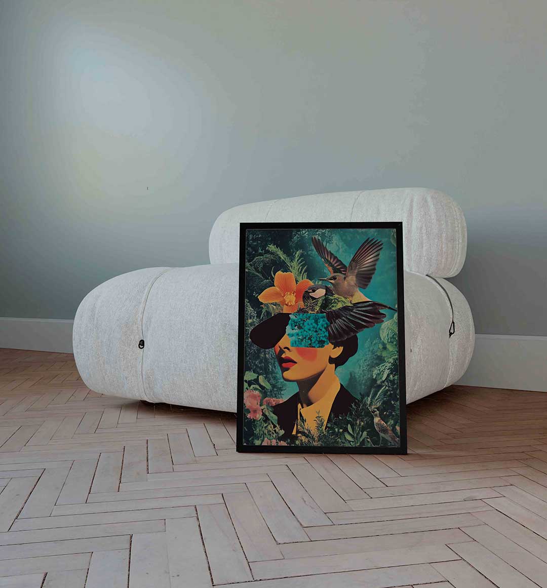 Vogels en bloemen collage Poster