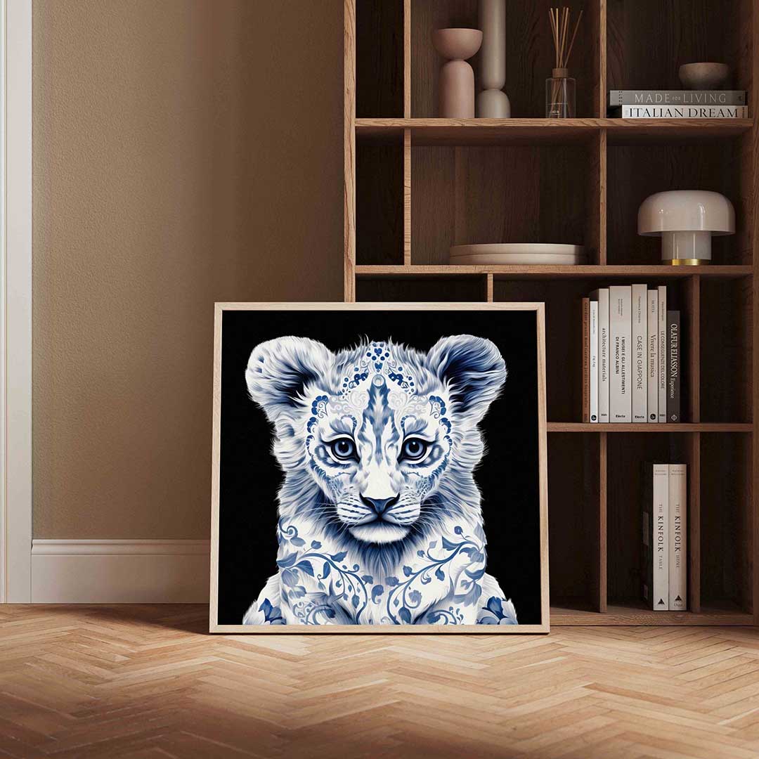Leeuwenwelp met blauwe patronen Poster
