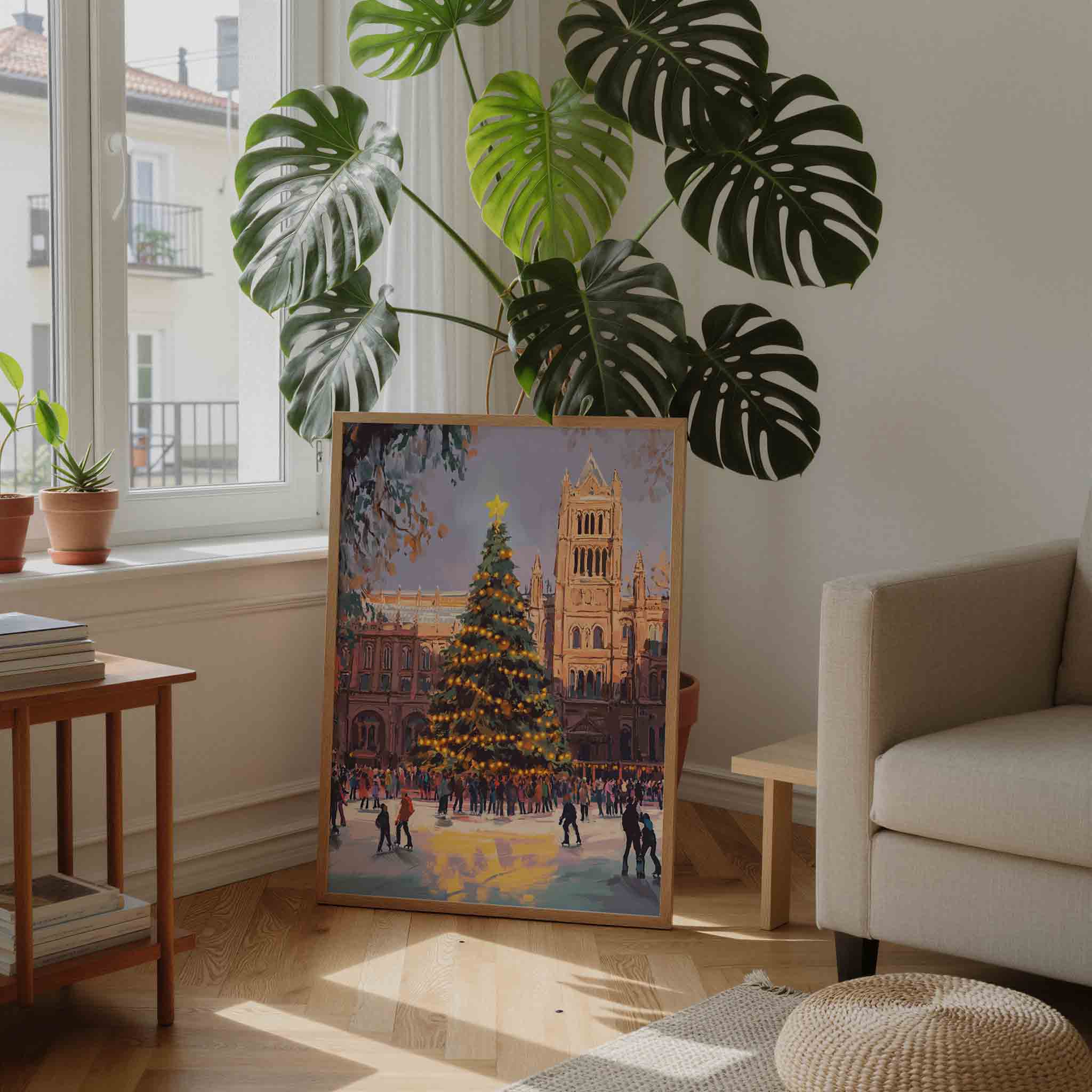 Kerstboom en schaatsers Poster