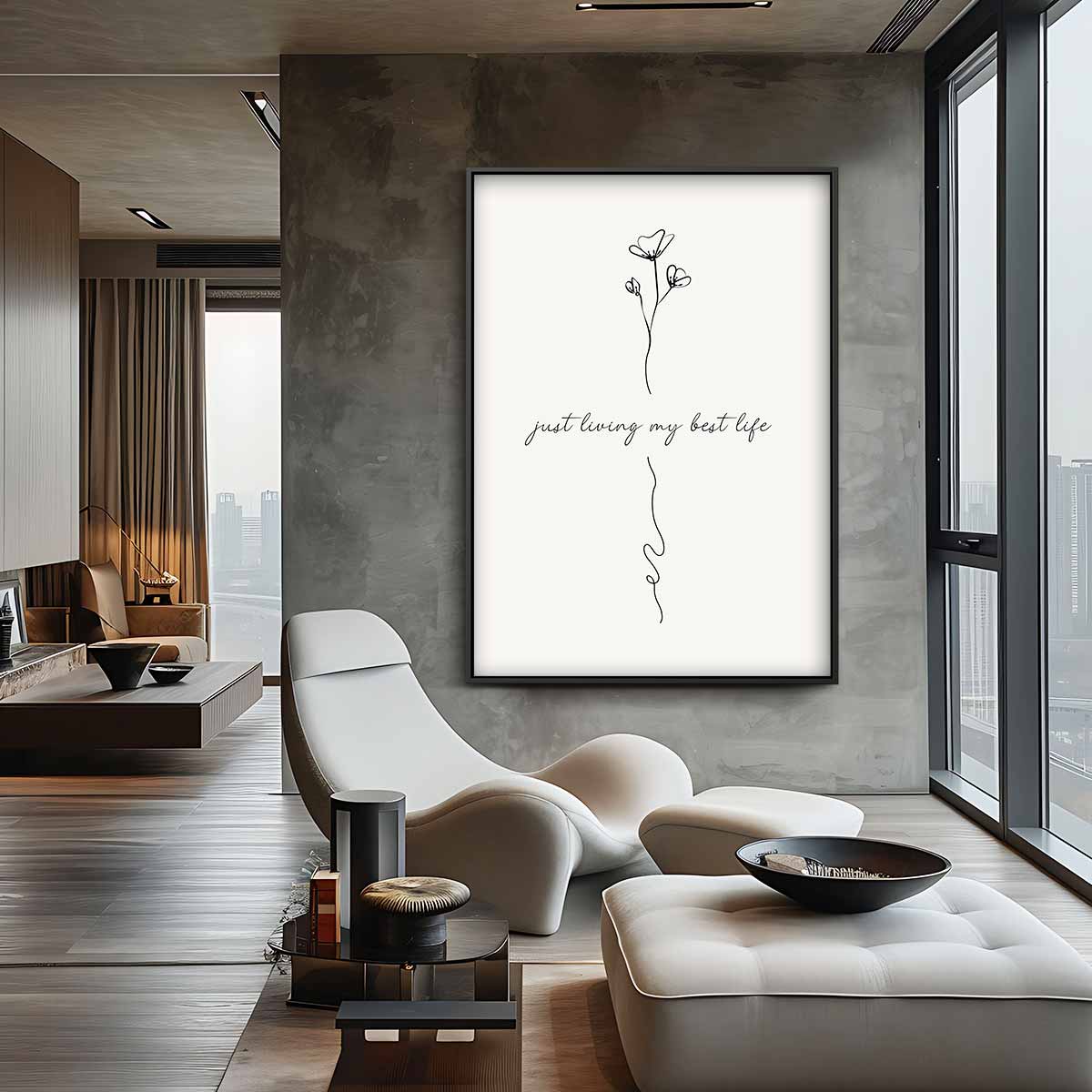 Positieve Bloemenlijn Kunstwerk-canvas-dibond-plexiglas-wanddecoratie-WallArtistic