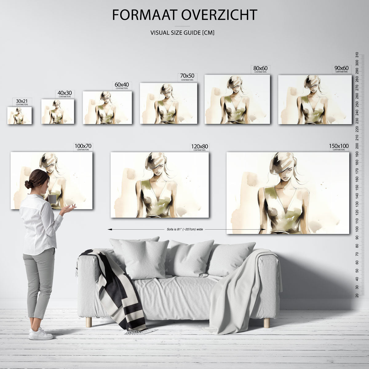 Vrouw in beige jurk Poster