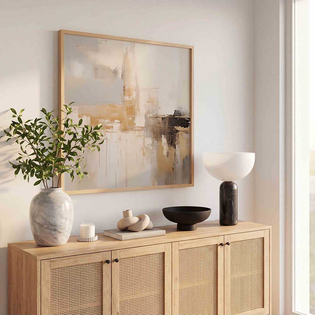 Abstracte beige en grijze Poster