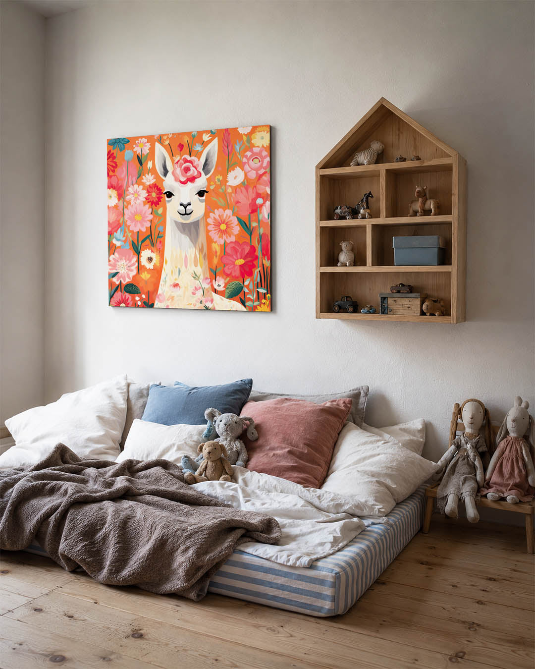 Vrolijke lama bloemen Kunstwerk
