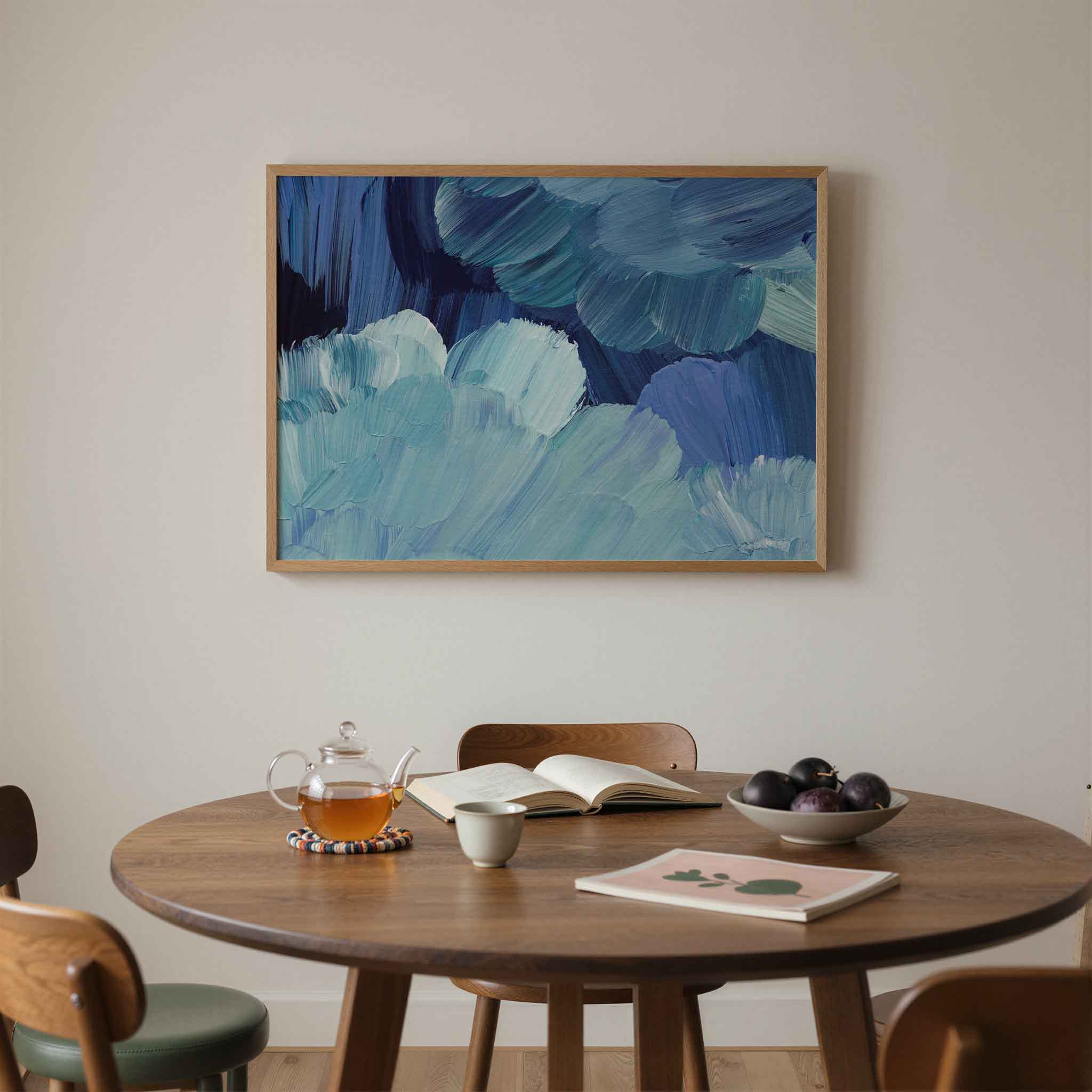 Blauwe penseelstreken Poster