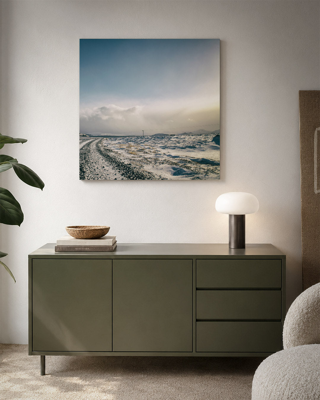 Winterlandschap met weg Kunstwerk