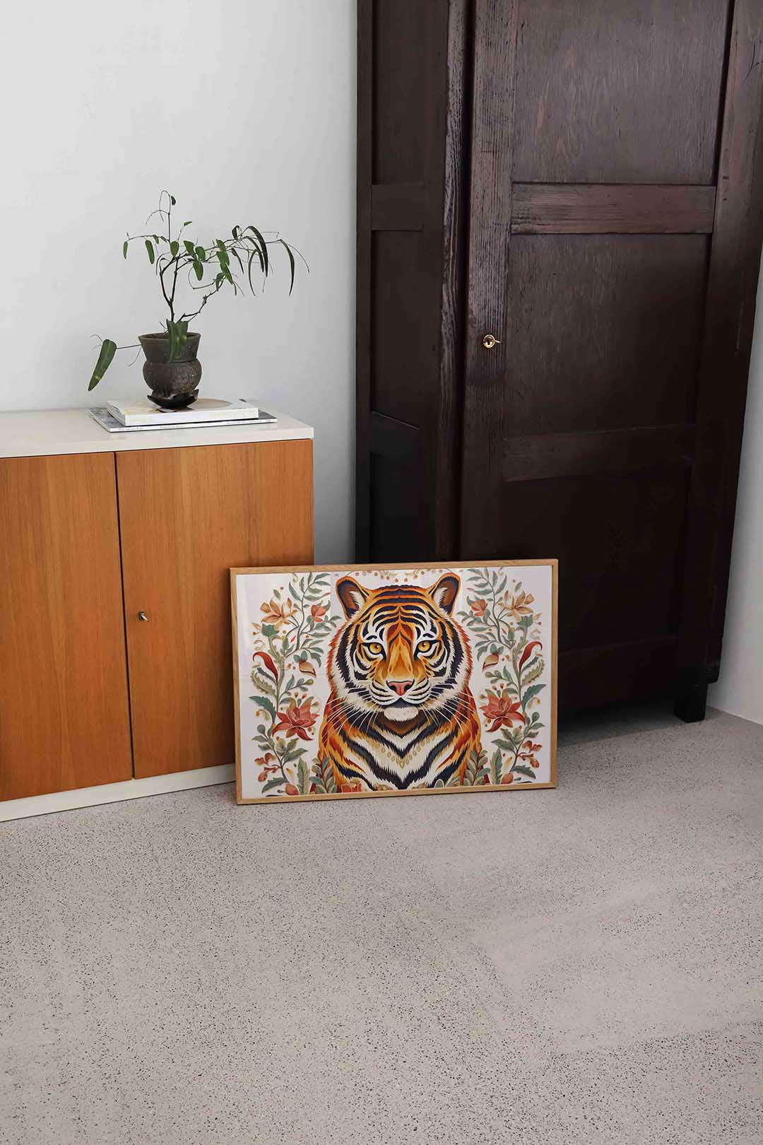 Tijger met bloemen Poster