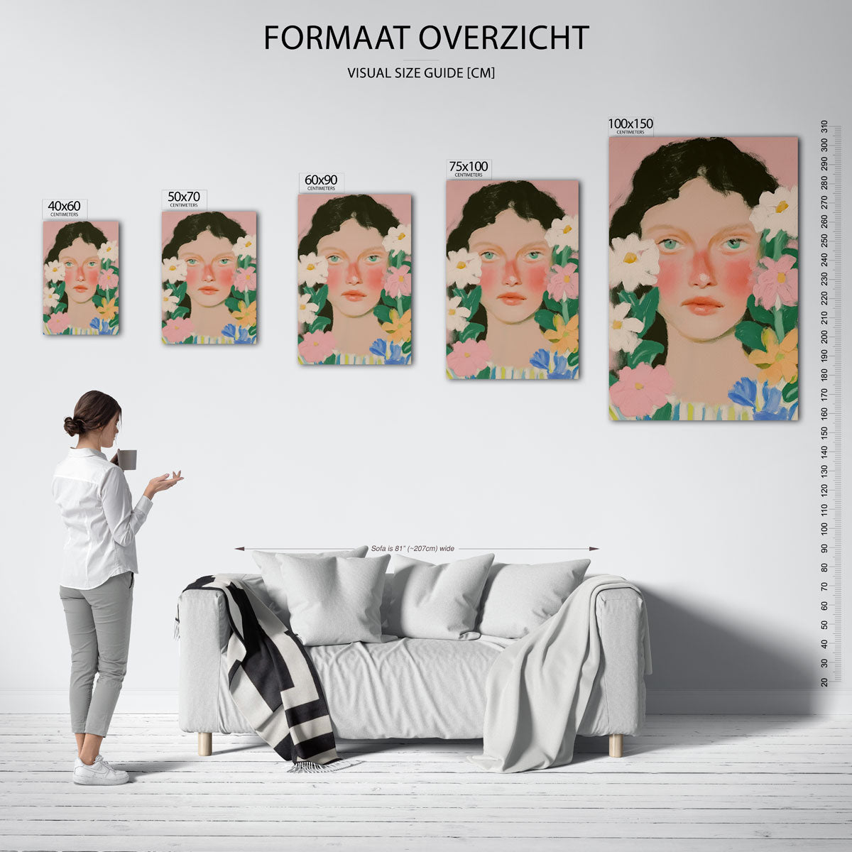 Portret met bloemen Kunstwerk