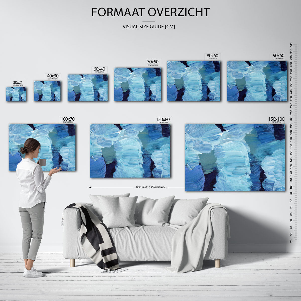 Blauwe penseelstreken Poster