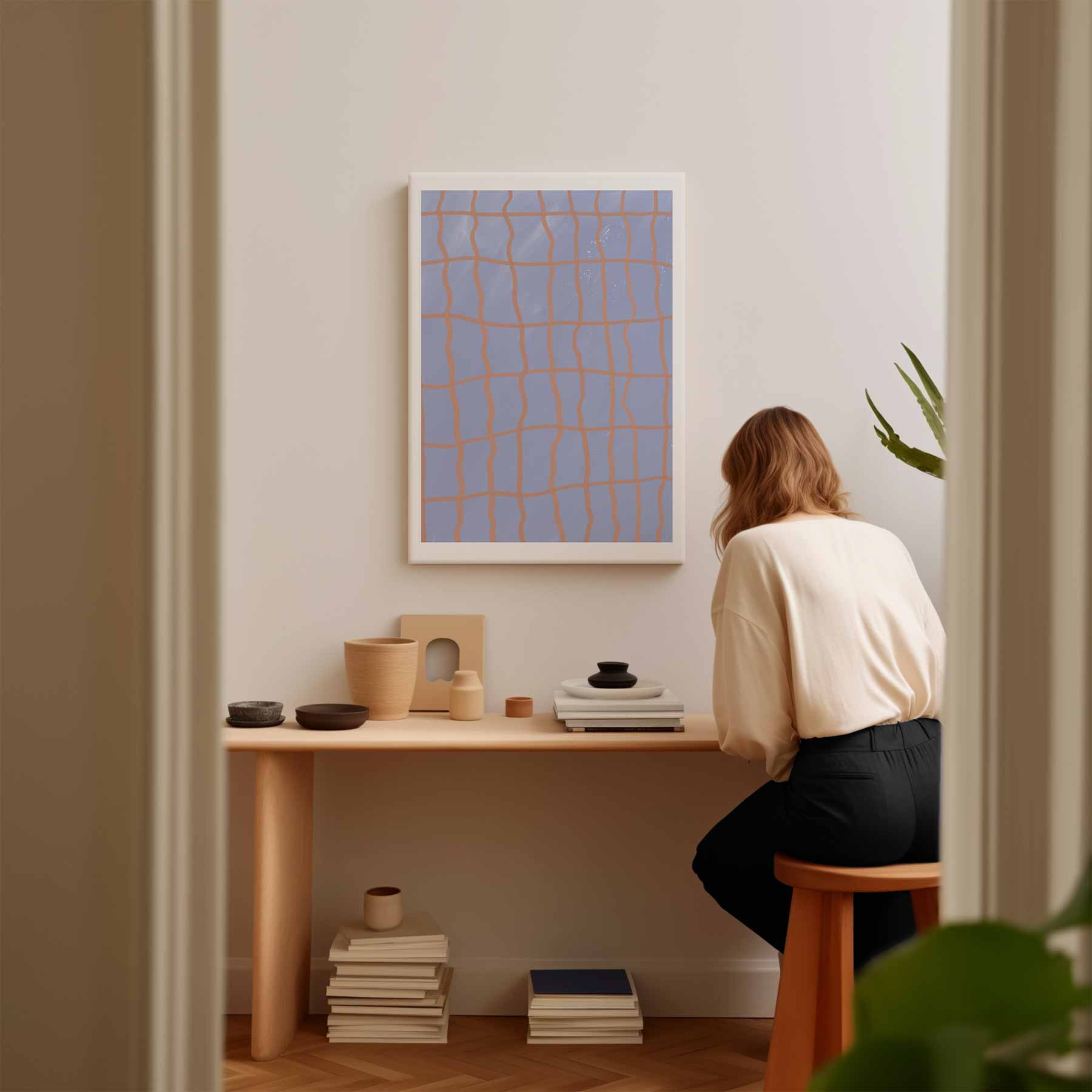 Speels Blauwe Abstractie Kunstwerk-canvas-dibond-plexiglas-wanddecoratie-WallArtistic