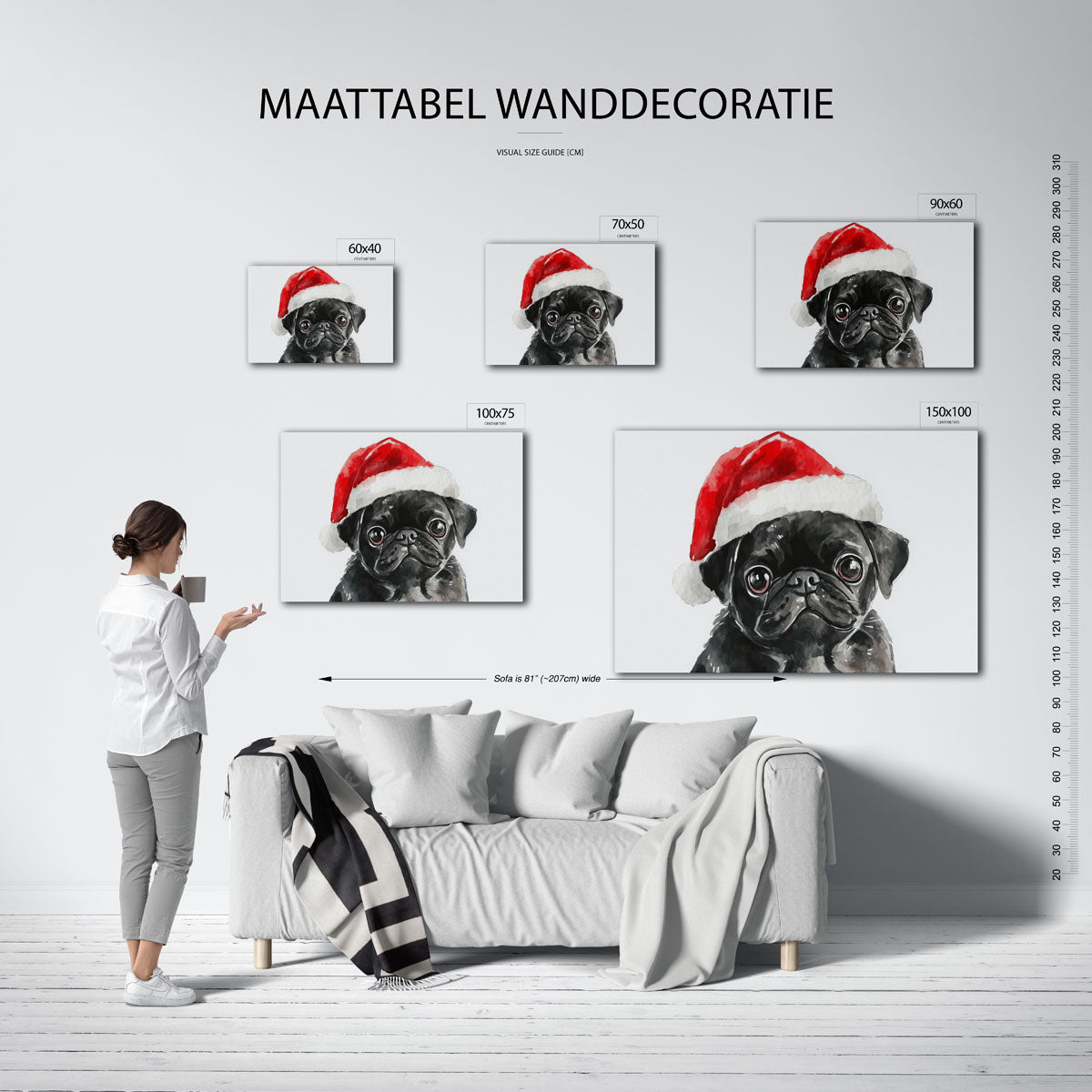 Hond met kerstmuts Kunstwerk